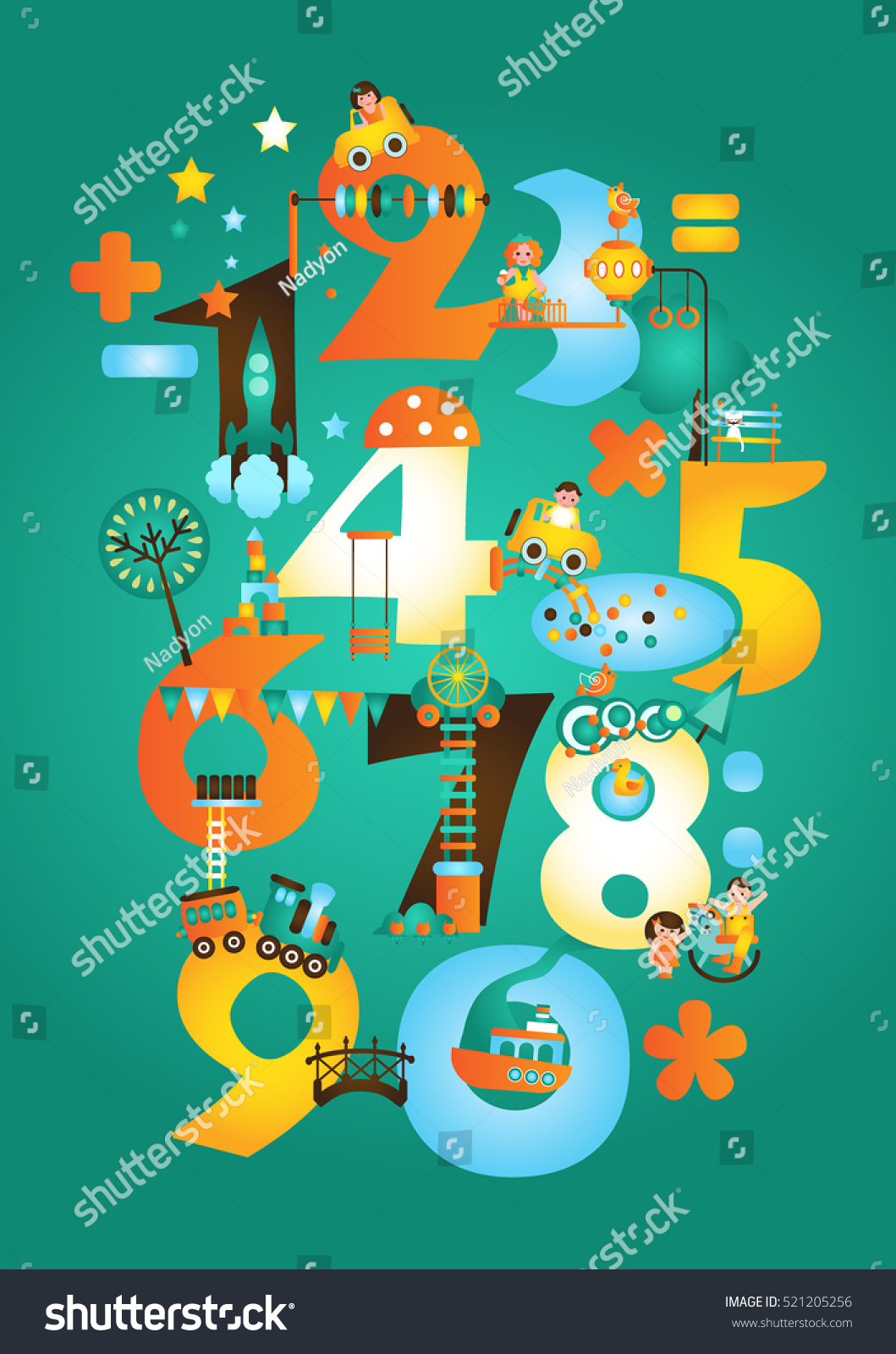 Learn Numbers Cute Educational Poster Kids: เวกเตอร์สต็อก (ปลอดค่า ...