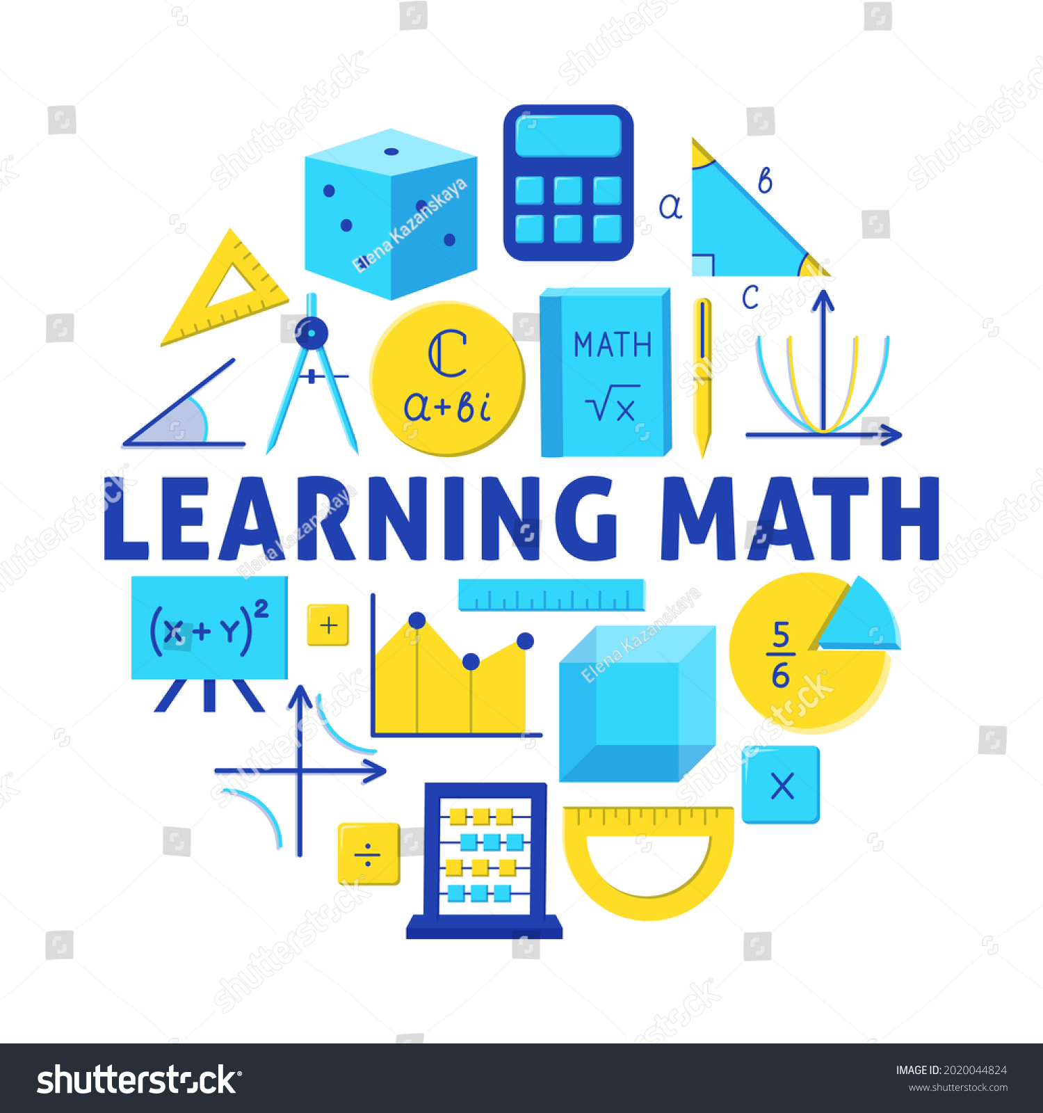 Learning Math Round Concept Banner Flat Stock Vector (Royalty Free ...