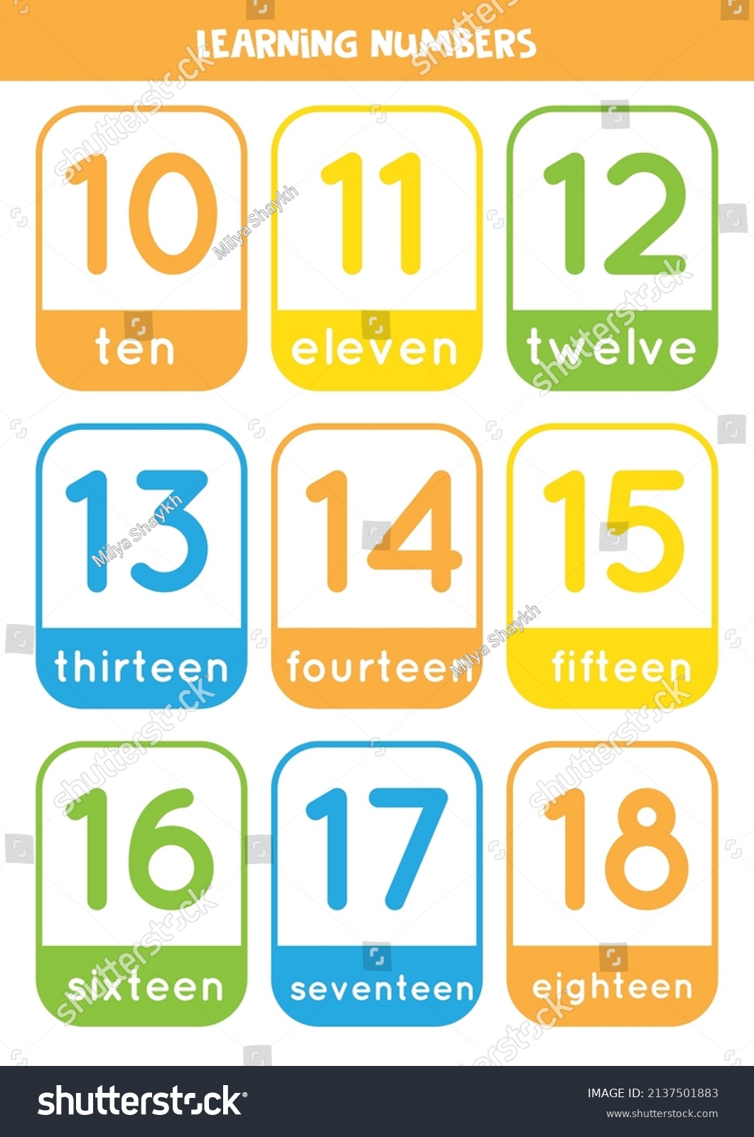 Learning Numbers Flashcards 10 18 Numbers Stock Vector (Royalty Free ...