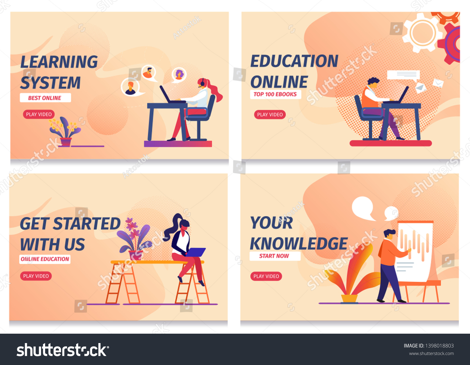 Learning System Start Online Education Knowledge Stock Vector