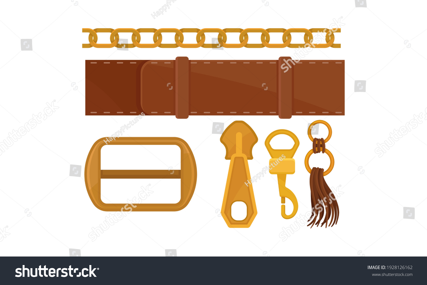 SVG of Leather Belt, Metal Zipper Puller and Buckle Isolated on White Background Vector Set svg