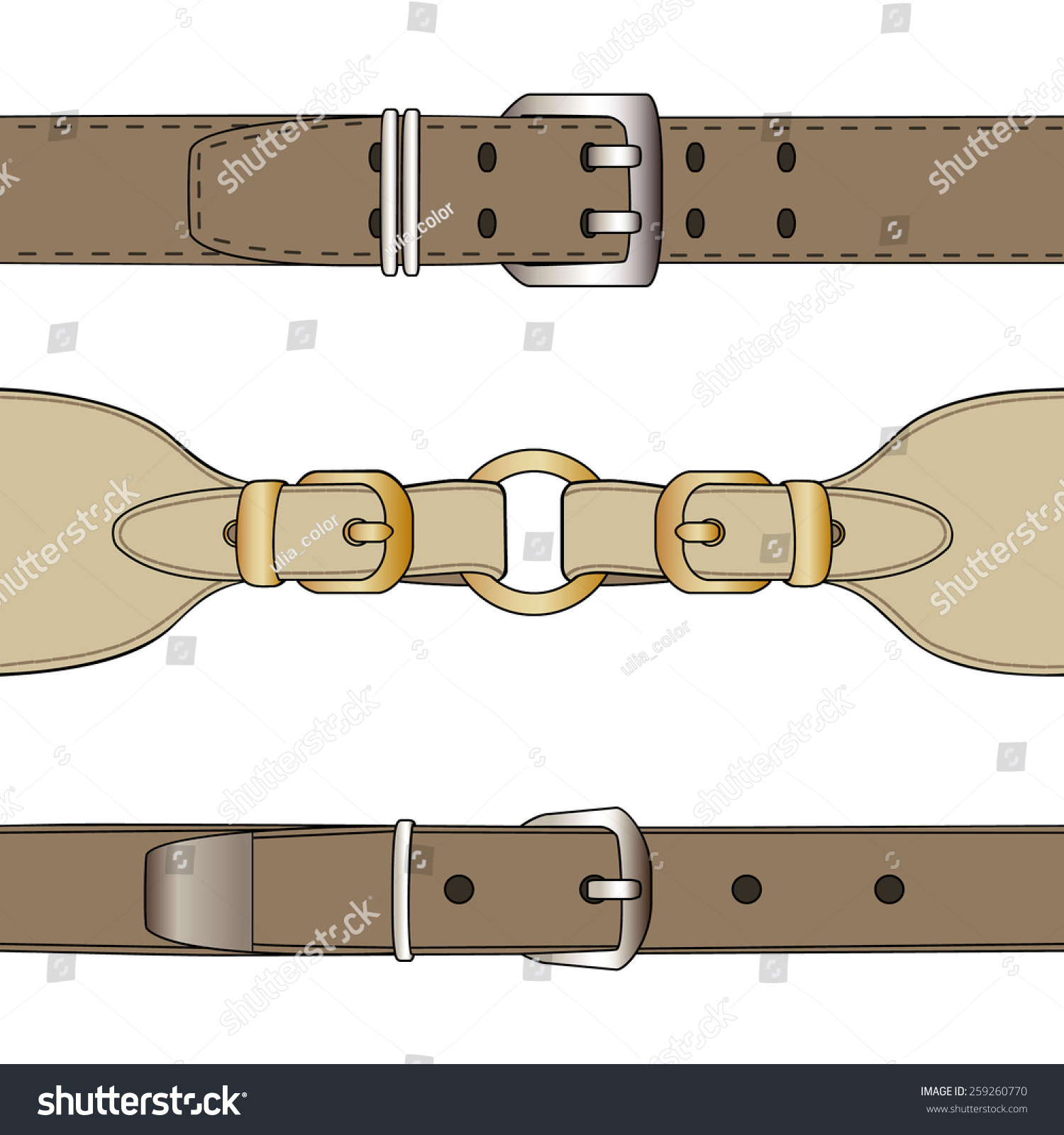 Leather Belts With Buckles. Isolated Over White. Vector Illustration ...
