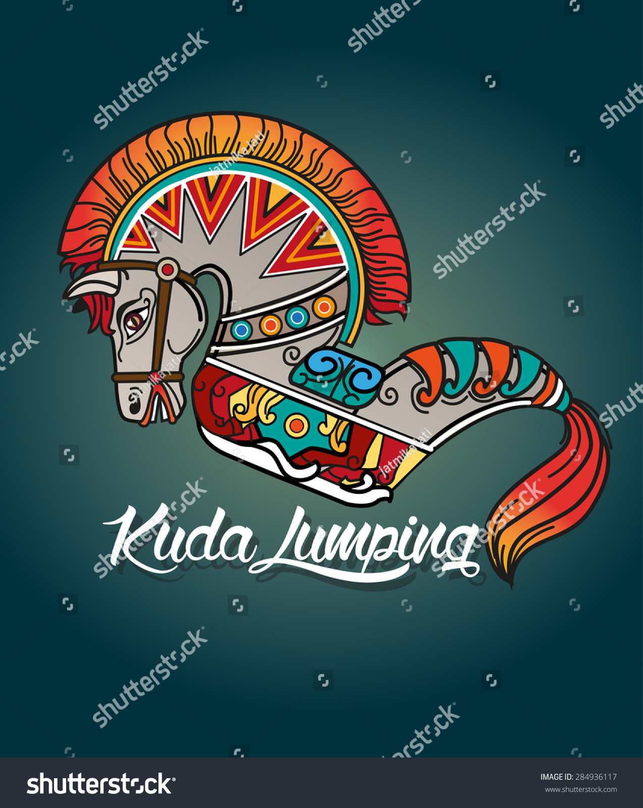 Leathered Horse Kuda Lumping One Traditional Stock Vector