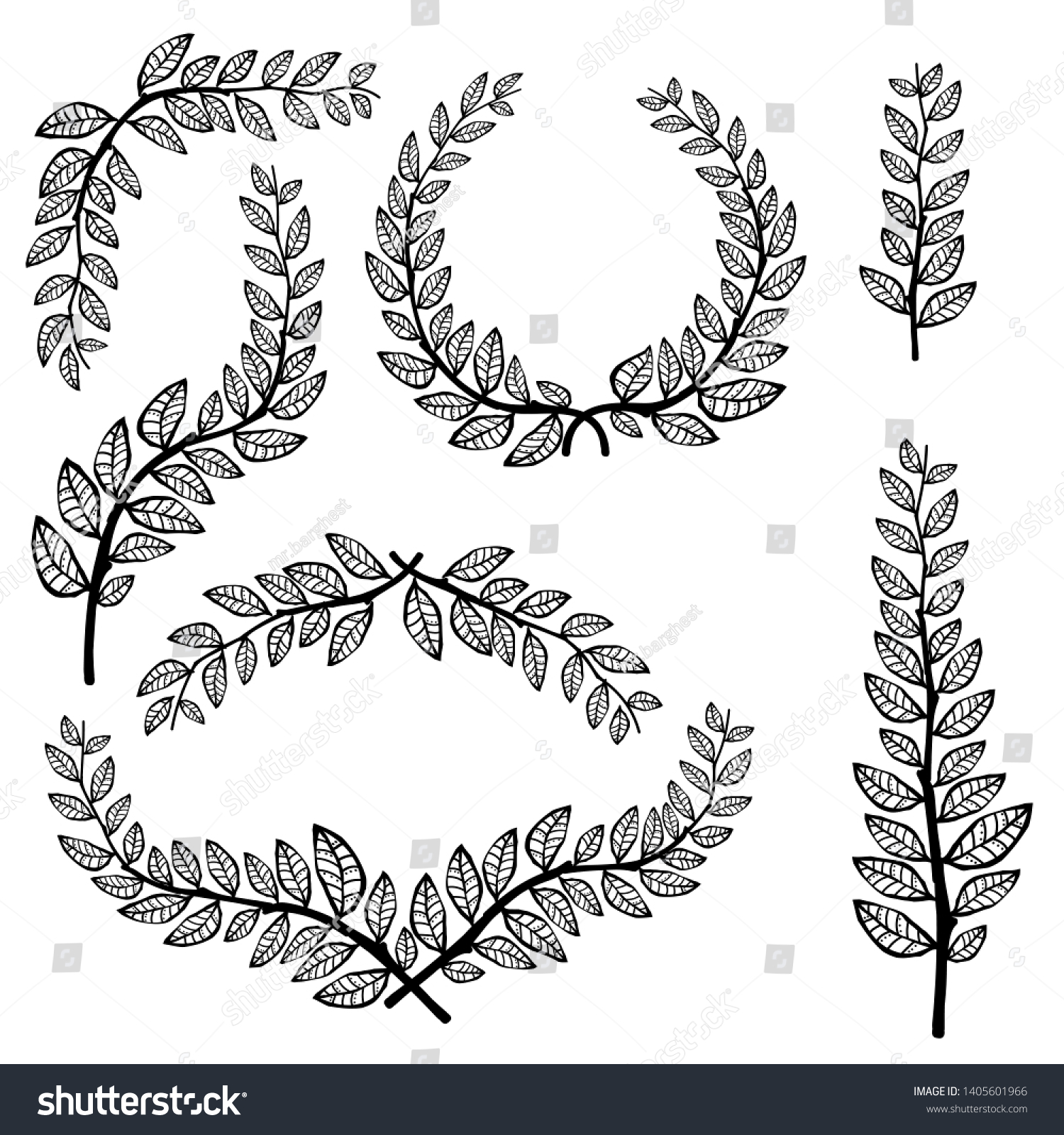 Leave Laurel Set Vector Hand Drawn Stock Vector (Royalty Free) 1405601966