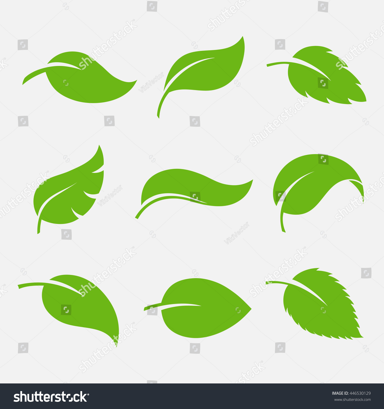 SVG of Leaves icon vector set isolated on white background. Various shapes of green leaves of trees and plants. Elements for eco and bio logos.  svg