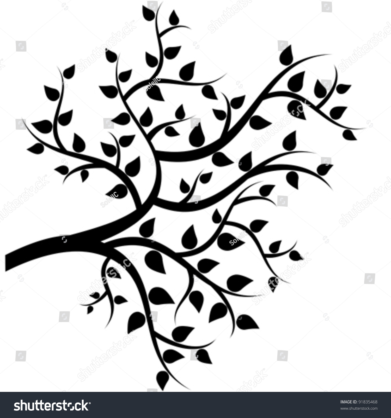 Leaves On Tree Branches Stock Vector 91835468 - Shutterstock