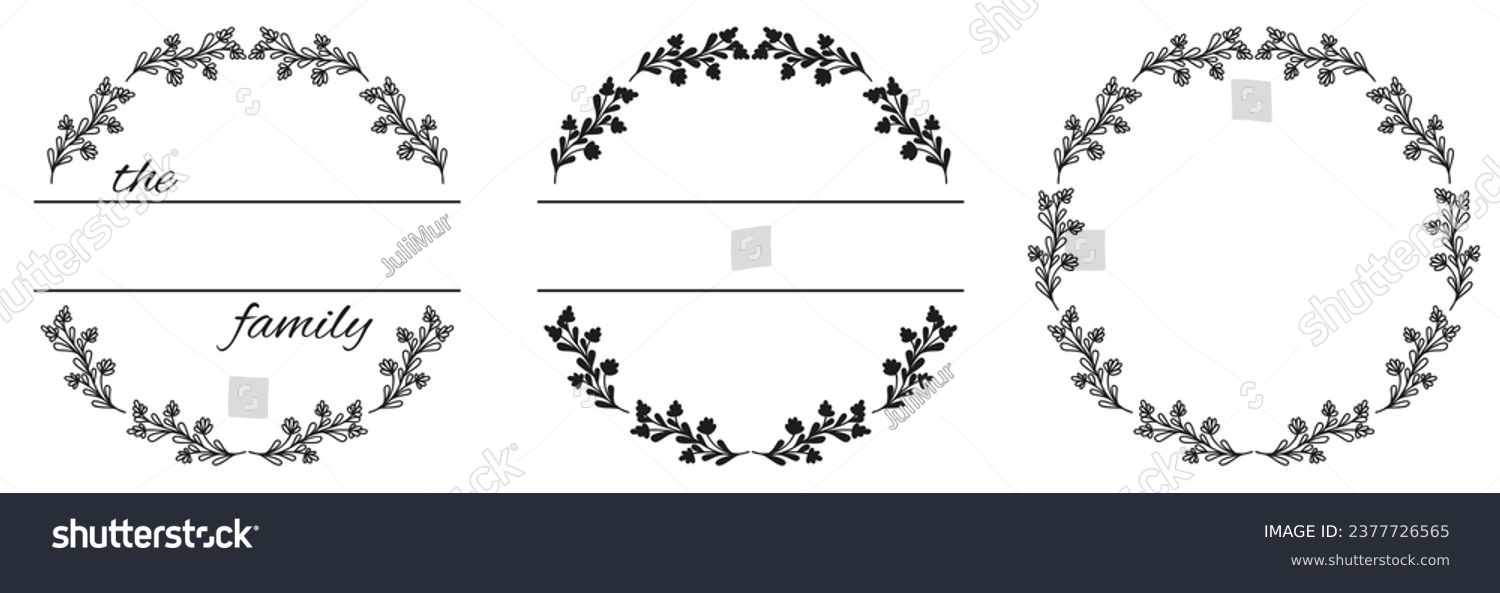 SVG of Leaves split monogram. Set of family monogram frame. Space for surname. Vector illustration of wildflower wreath svg