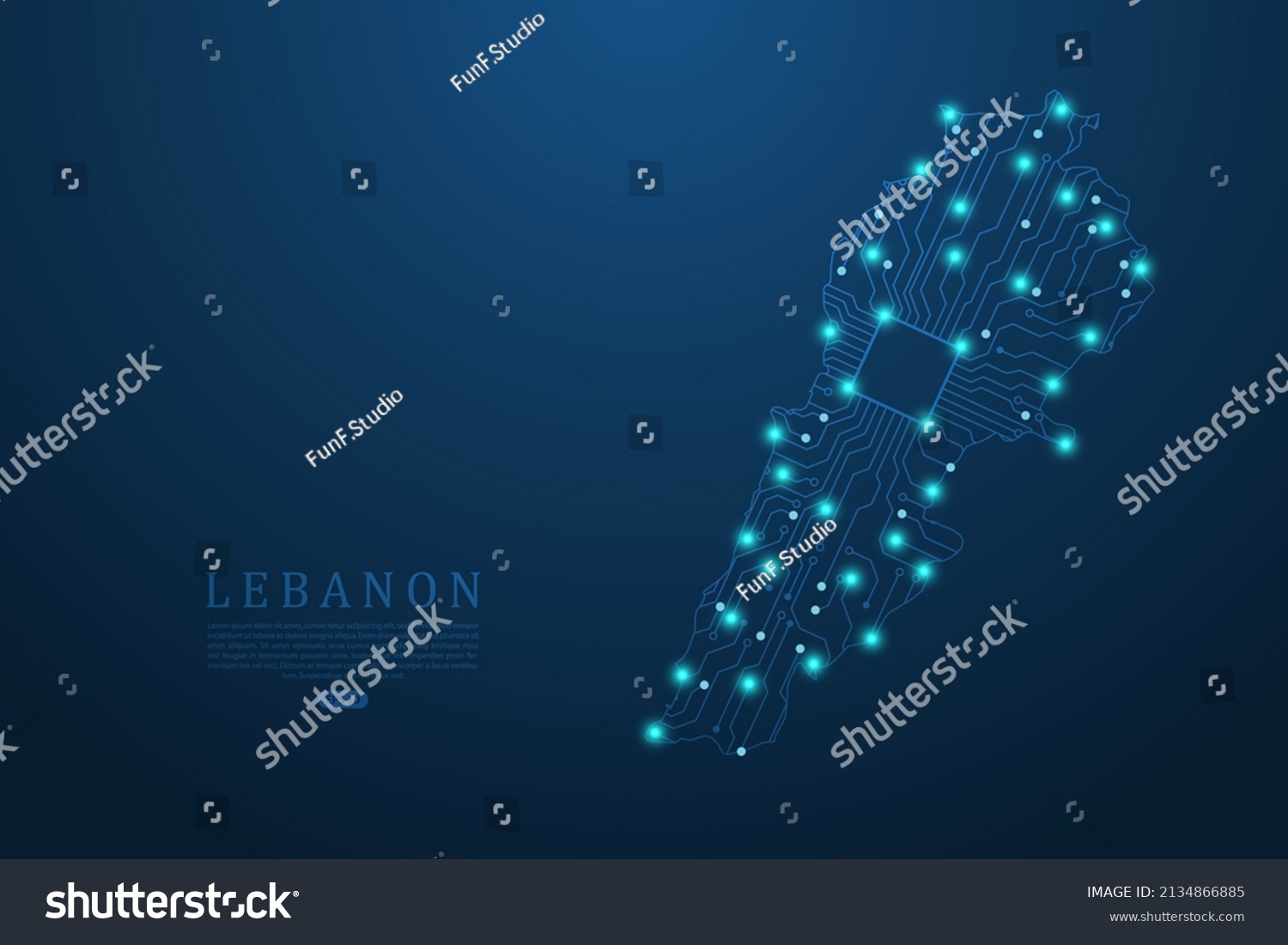 Lebanon Map World Map Vector Template Stock Vector Royalty Free   Stock Vector Lebanon Map World Map Vector Template With Abstract Futuristic Circuit Board Illustration Or High 2134866885 