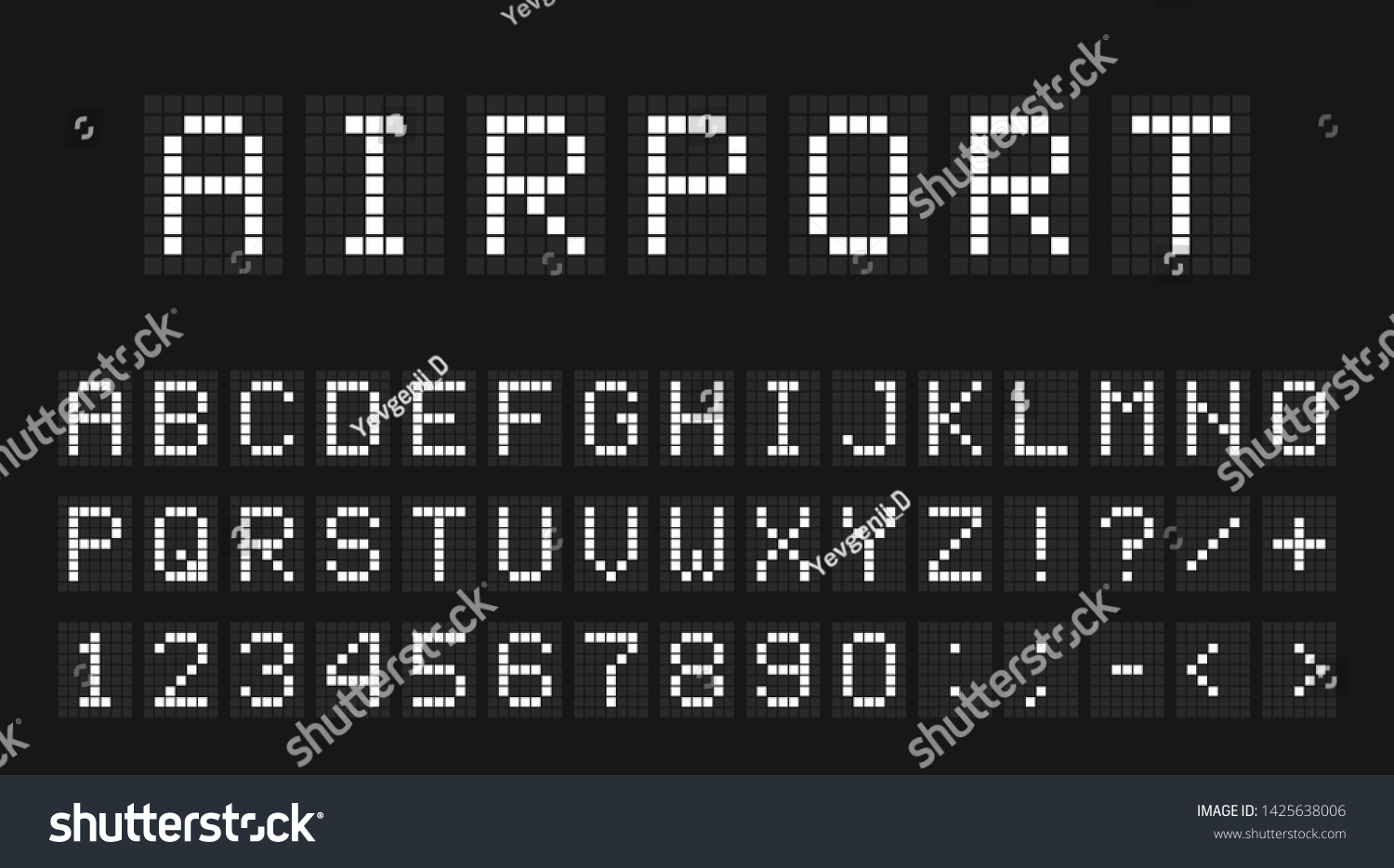 SVG of Led digital font, letters and numbers. English alphabet in digital screen style. Led digital board concept for airport, sport matches, billboards and advertising. Vector svg