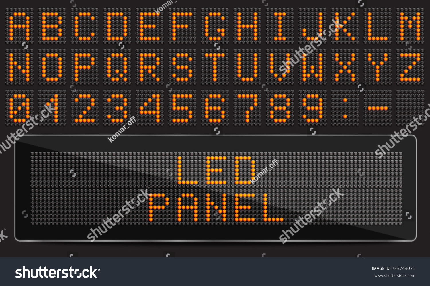 SVG of LED digital font on black background, vector illustration svg