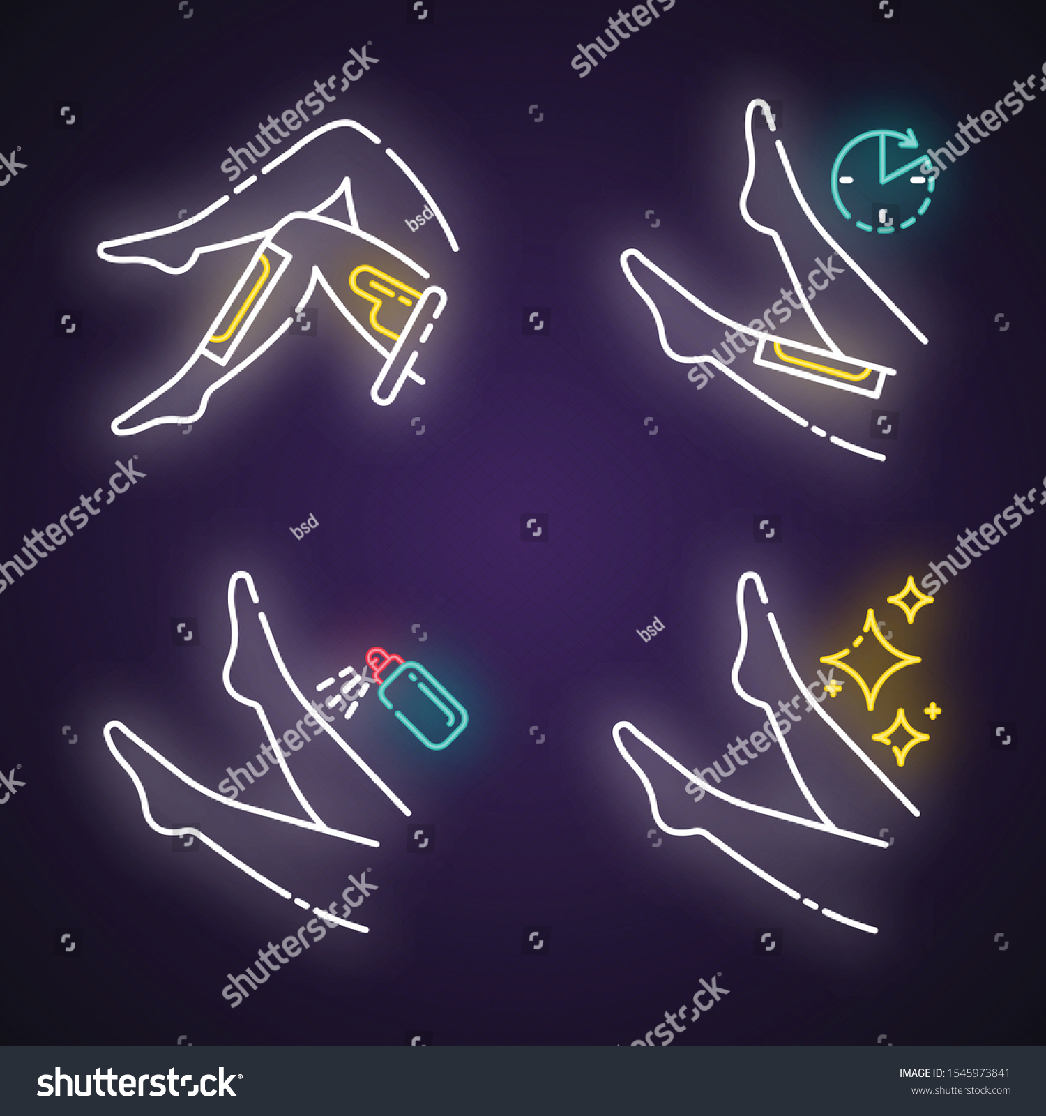 Leg Waxing Neon Light Icons Set Stock Vector Royalty Free 1545973841