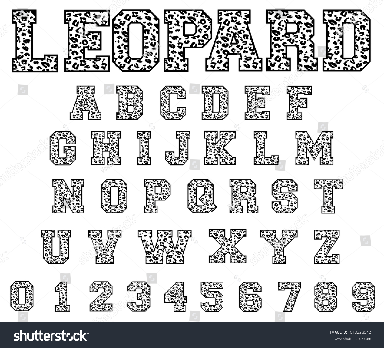 SVG of Leopard font vector. Sport font, college alphabet, varsity letters and numbers. Sport design for t shirt. svg