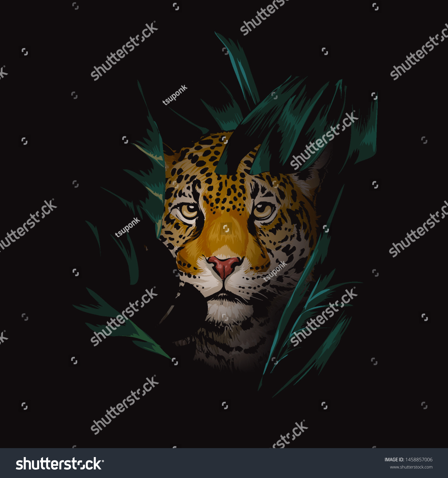 SVG of leopard hidden in tropical jungle illustration svg