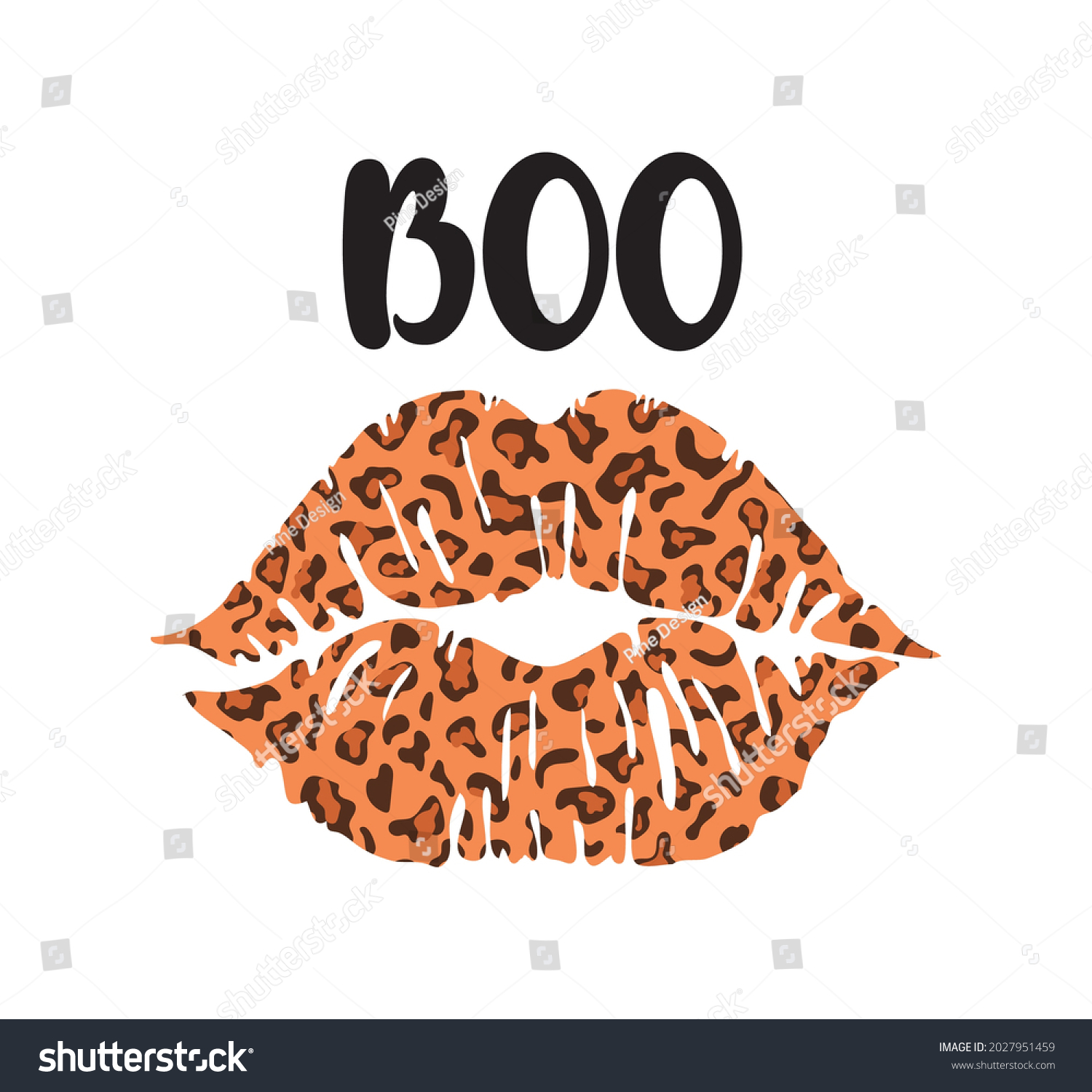 SVG of Leopard lips mark, halloween design, boo text with leopard lipstick  svg