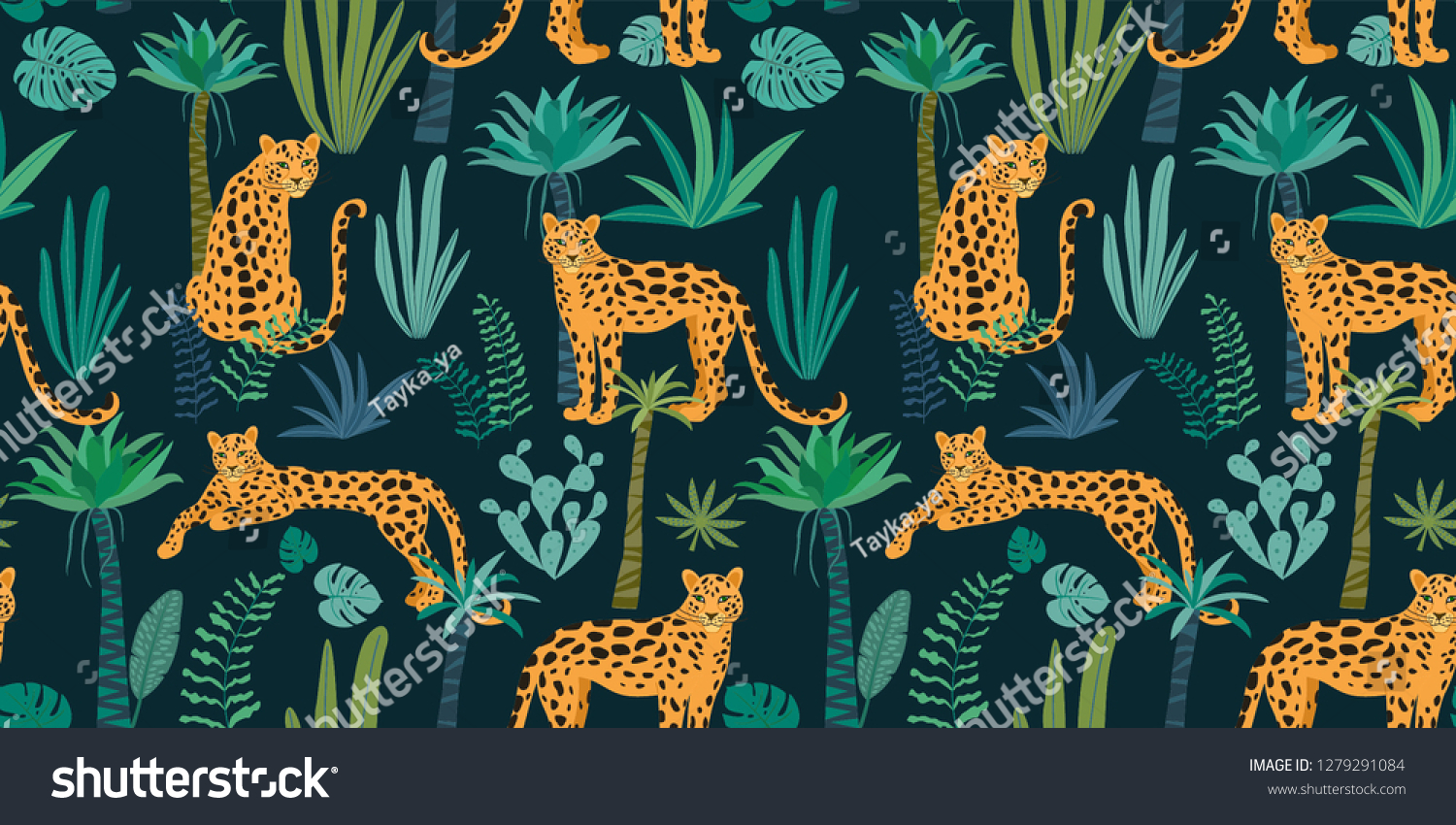 Leopard Pattern Tropical Leaves Vector Seamless Stock Vector (Royalty ...