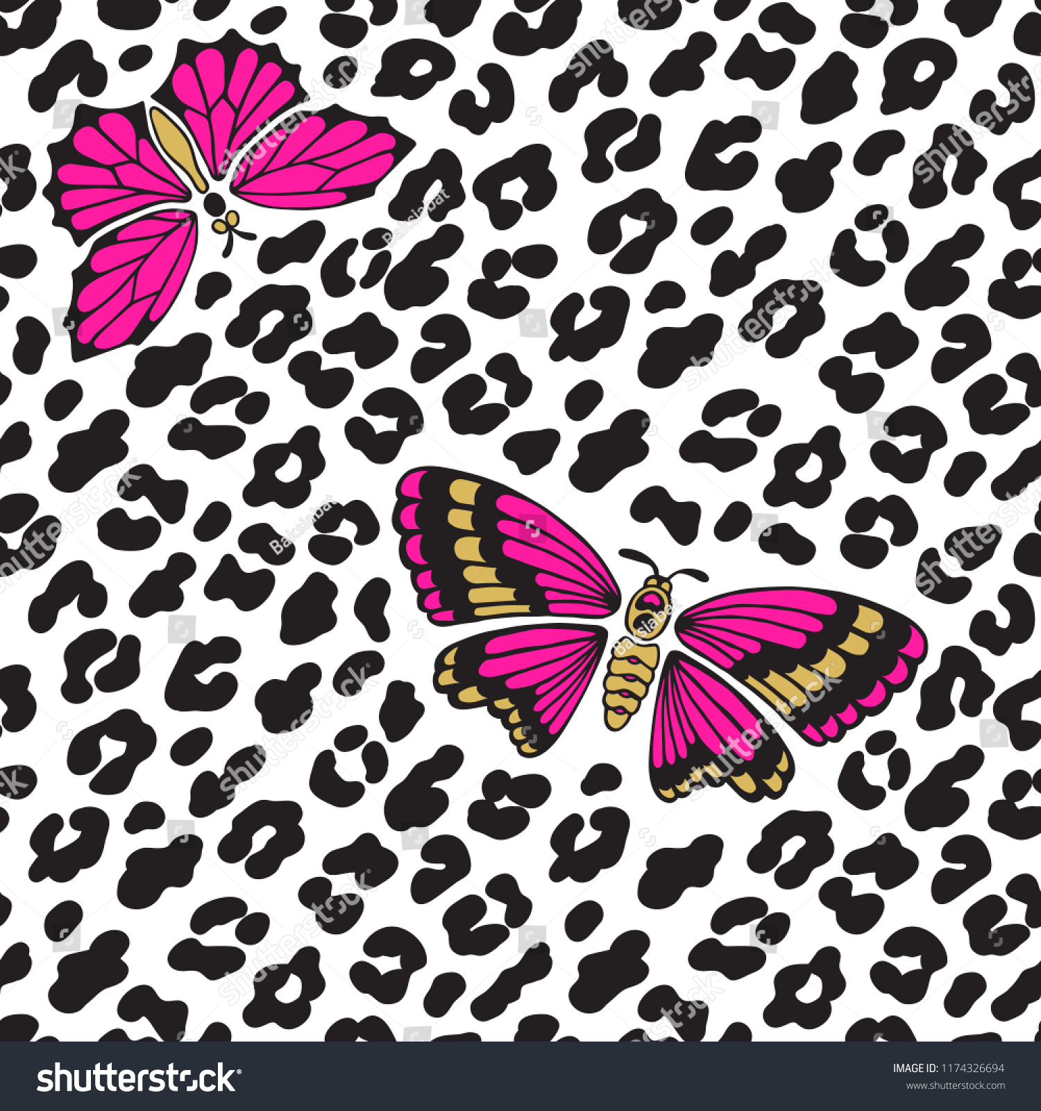 Leopard Print Butterflies Seamless Pattern Vector Stock Vector Royalty