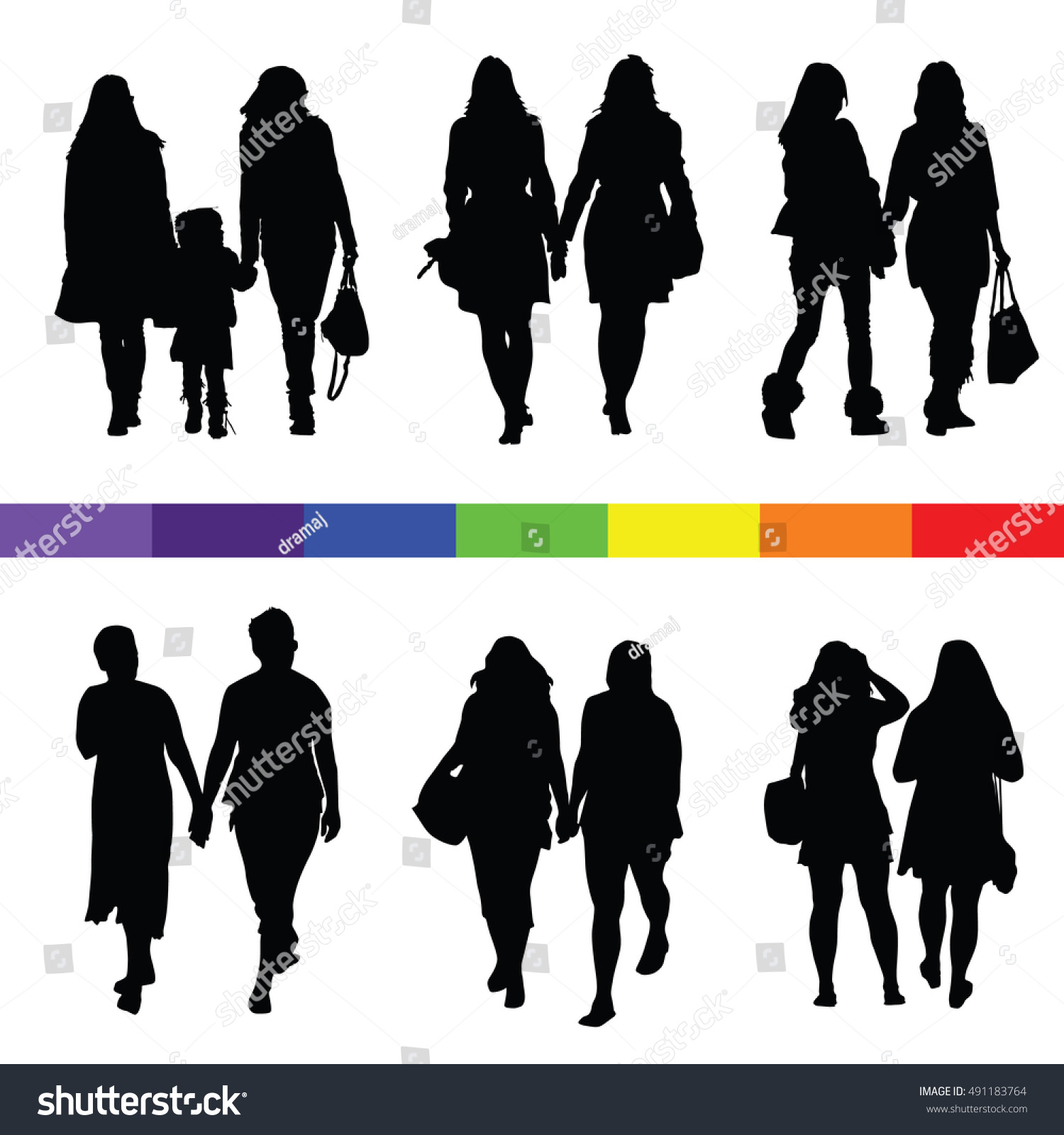 Lesbian Couple Silhouette Set Illustration Black Stock Vector Royalty