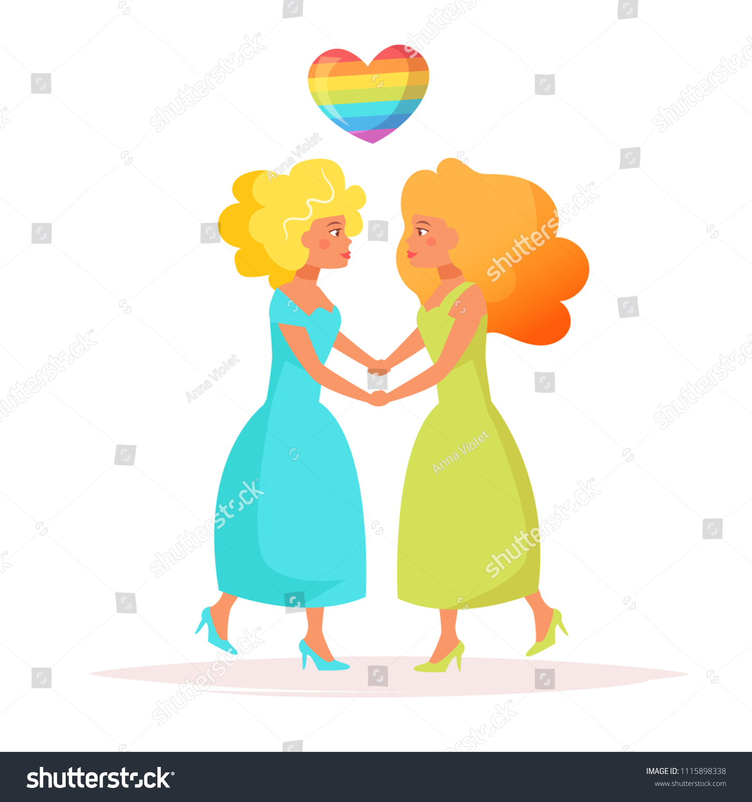 Lesbians Holding Hands Kissing Vector Cartoon Stock Vector Royalty Free 1115898338 