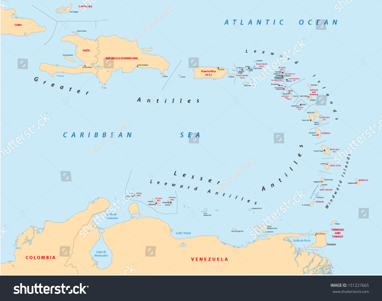 Lesser Antilles Map Stock Vector Illustration 151227665 : Shutterstock