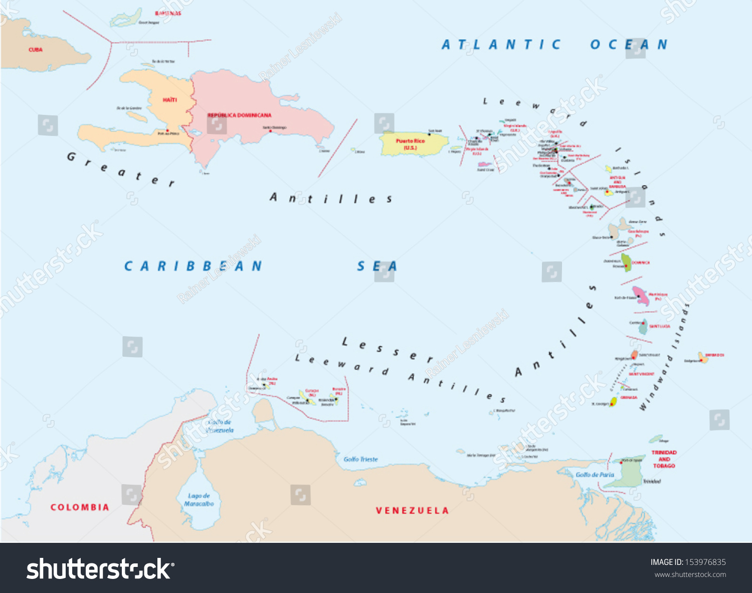 Lesser Antilles Map Stock Vector Illustration 153976835 : Shutterstock