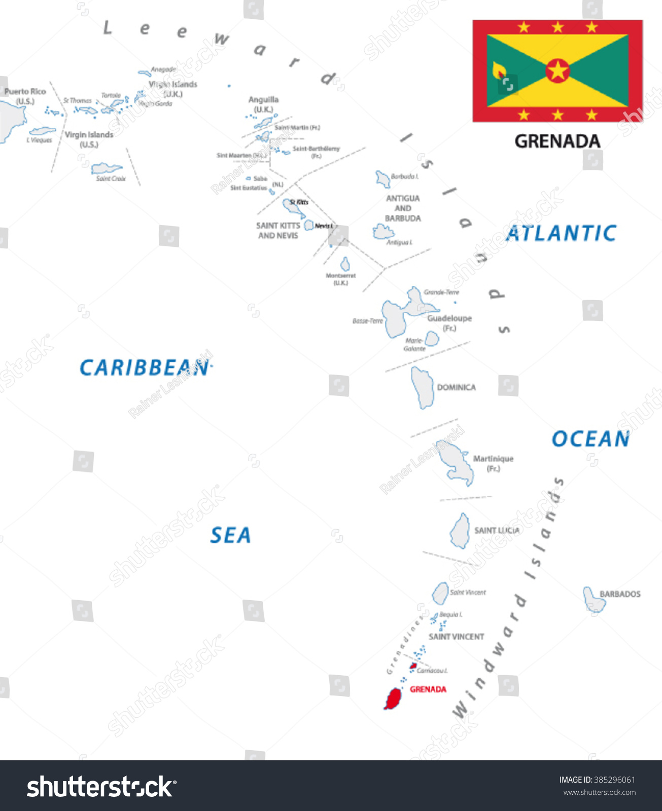 Lesser Antilles Outline Map With Grenada Stock Vector Illustration ...