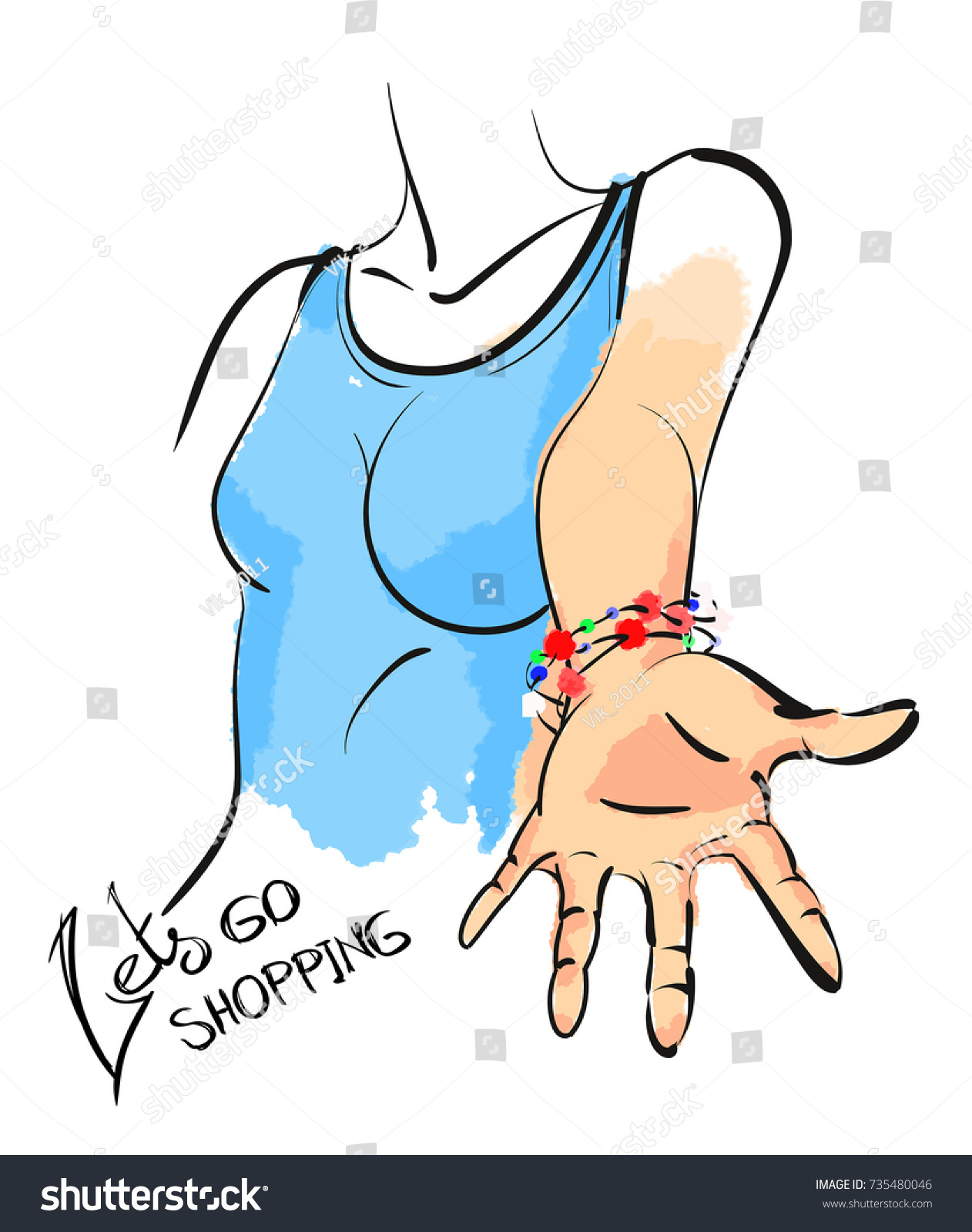 Lets Go Shoppingvector Illustration Girl Holding Stock Vector Royalty Free