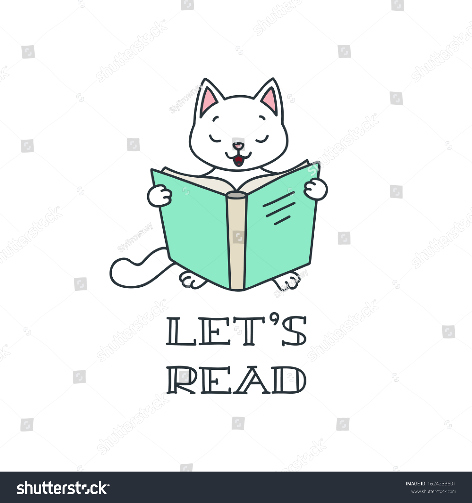 Letss Read Doodle Illustration Cute White Stock Vector (Royalty Free ...