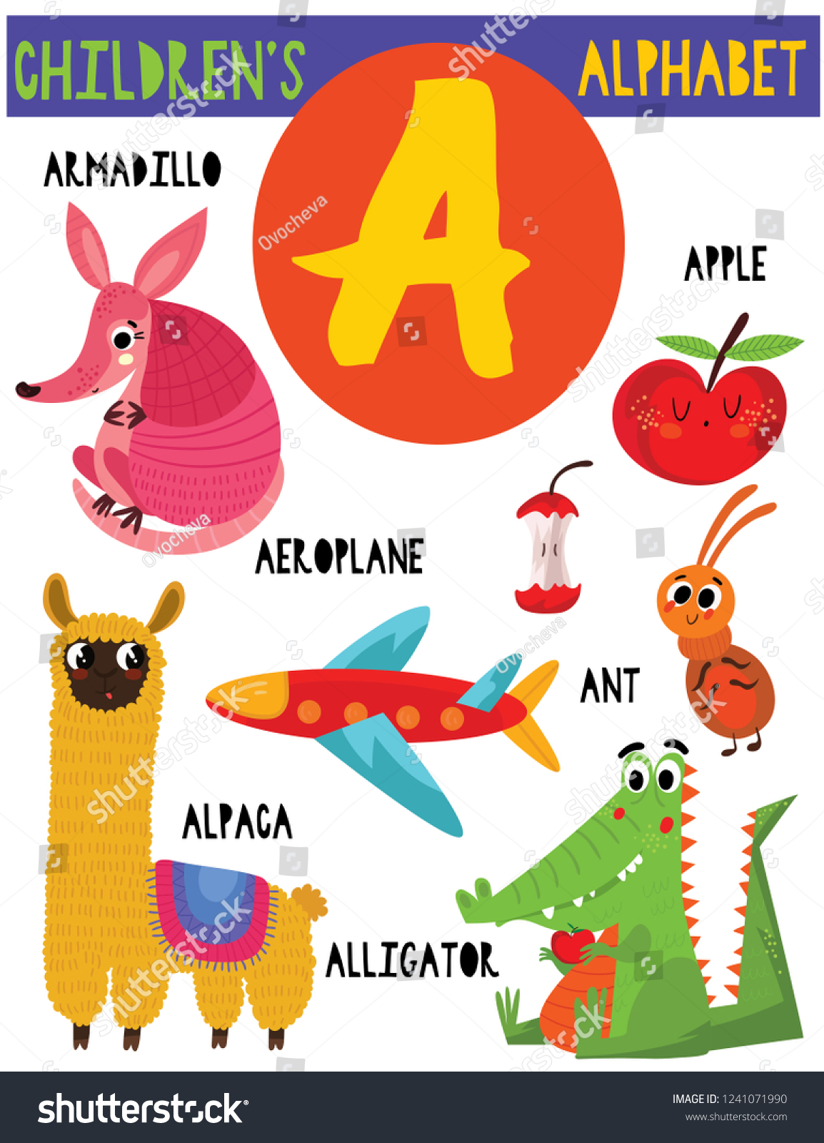 Letter Acute Childrens Alphabet Adorable Animals Stock Vector Royalty Free 1241071990