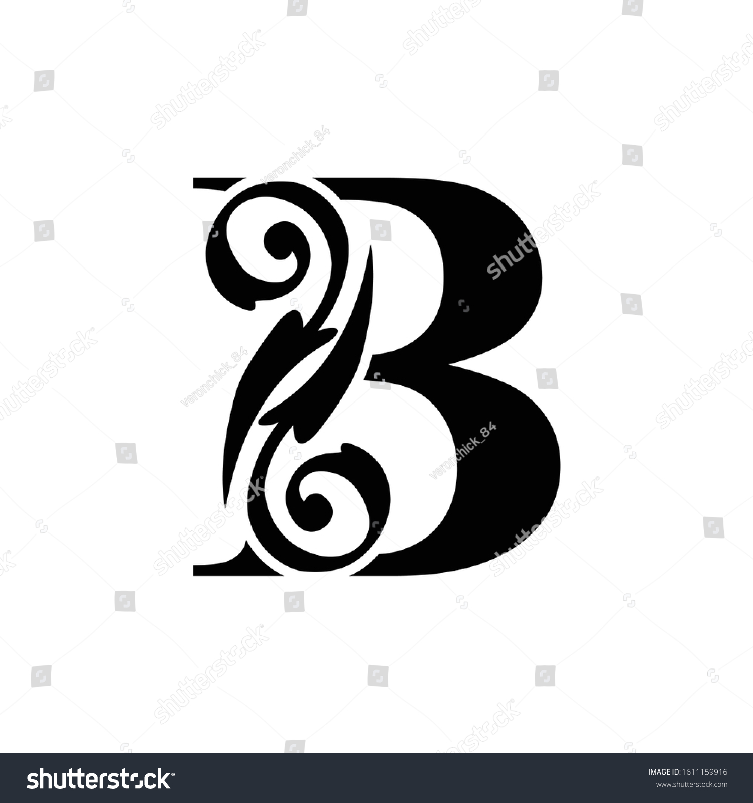 Vektor Stok Letter B Capital Black Flower Alphabet (Tanpa Royalti ...