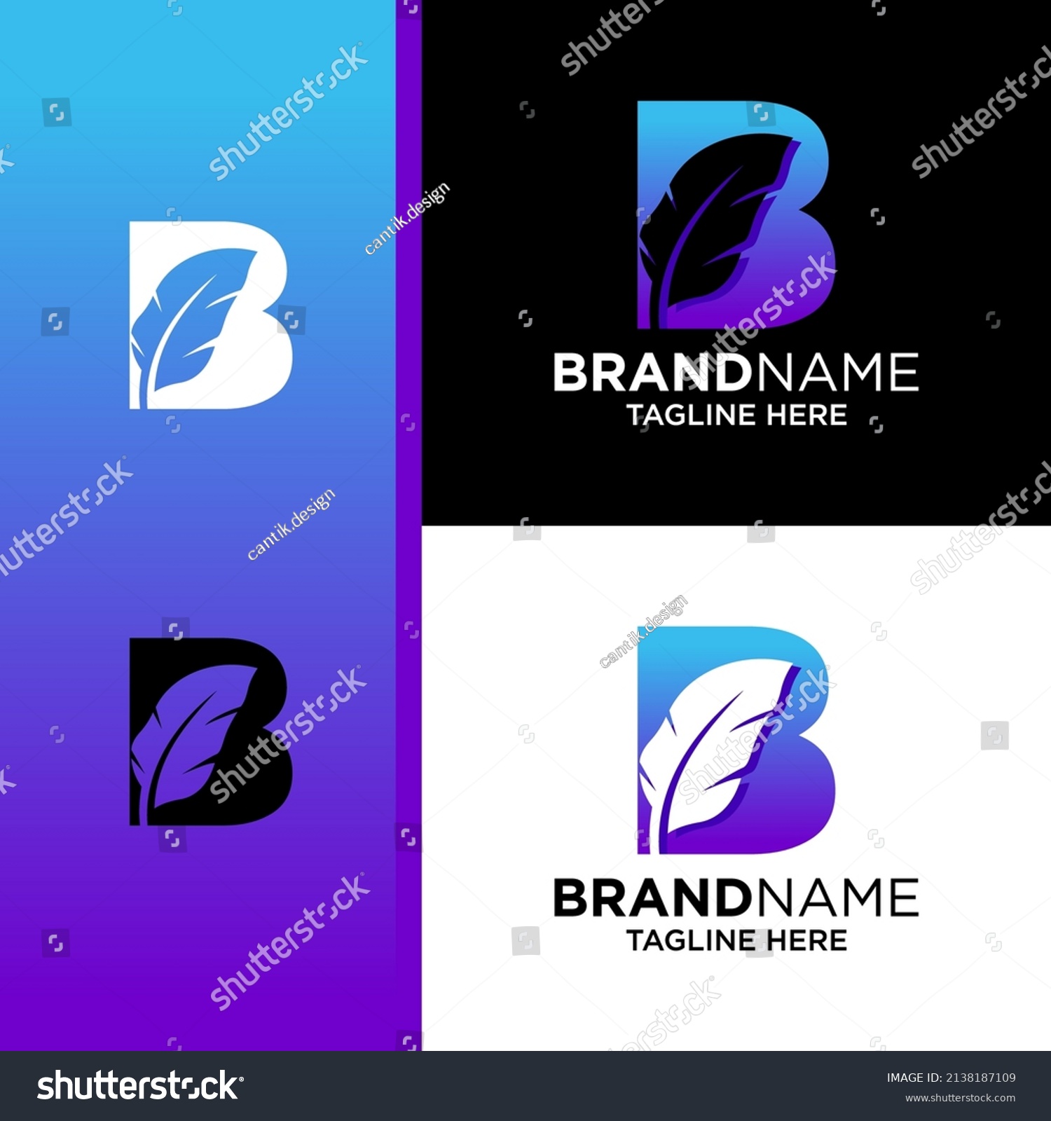 Letter B Feather Logo Design Template Stock Vector (Royalty Free ...