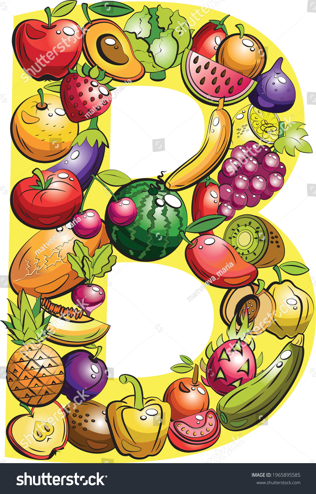 Letter B Fruit Letters Collage Colored Stock Vector (Royalty Free ...