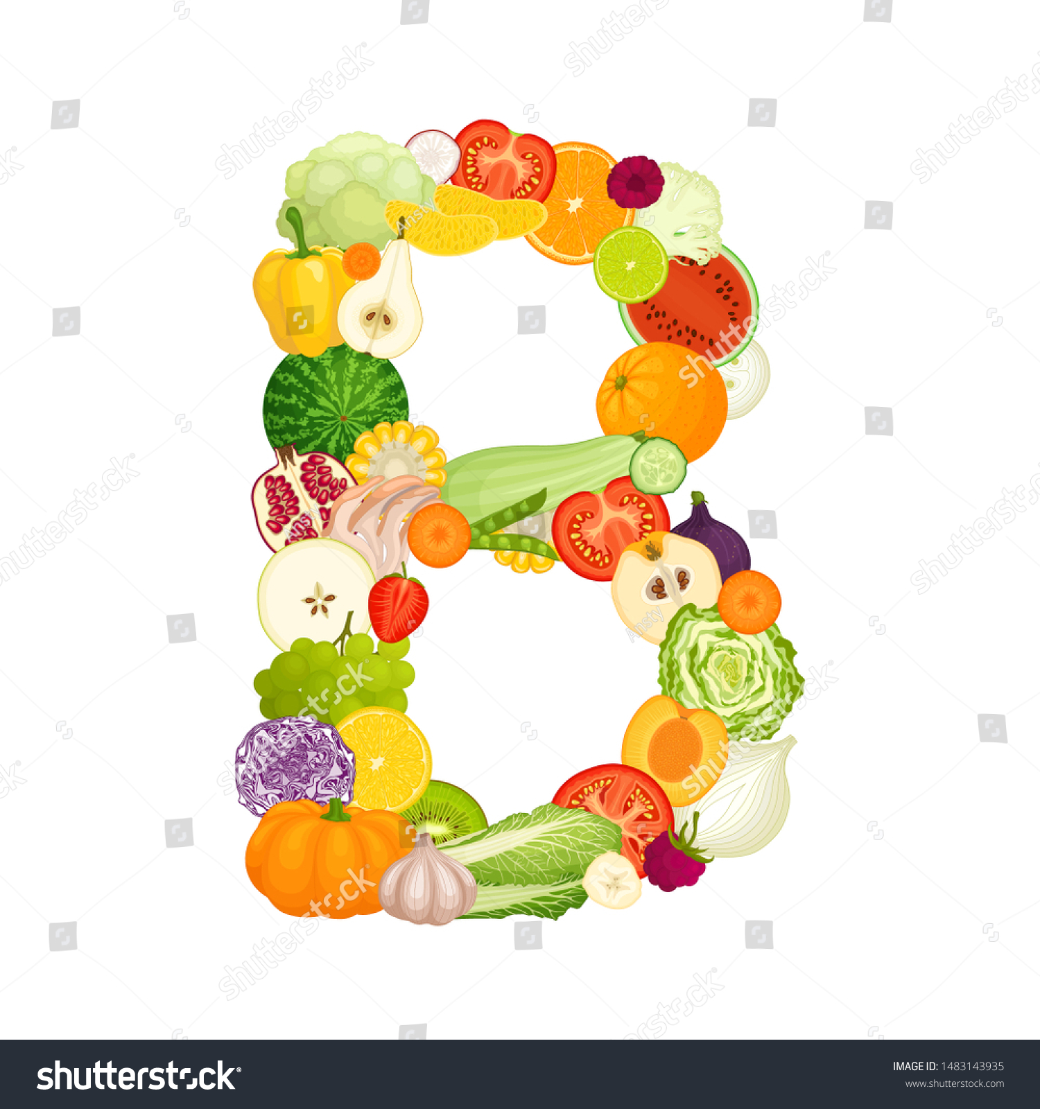 Letter B Made Vegetables Fruits Vector: Vector De Stock (libre De ...