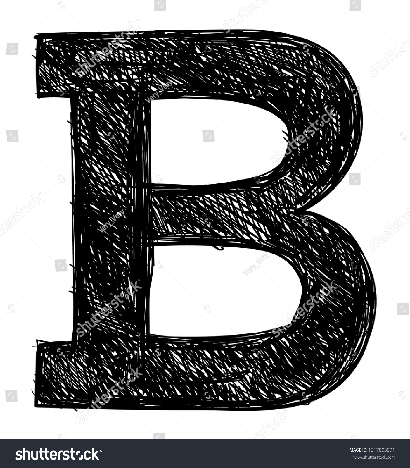 Letter b pencil sketch black color stock vector royalty