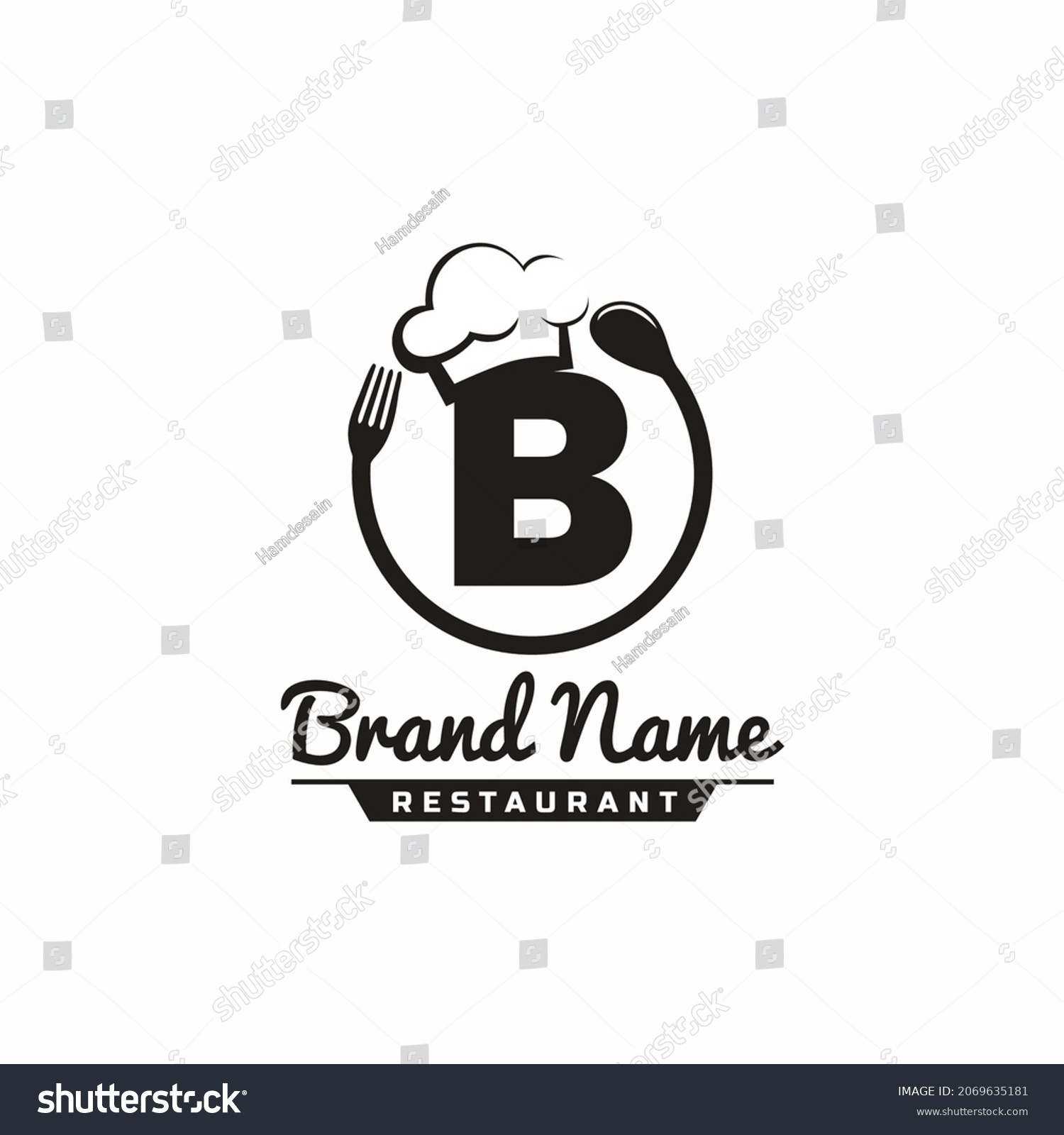 Letter B Restaurant Food Logo Design Stock Vector (Royalty Free) 2069635181