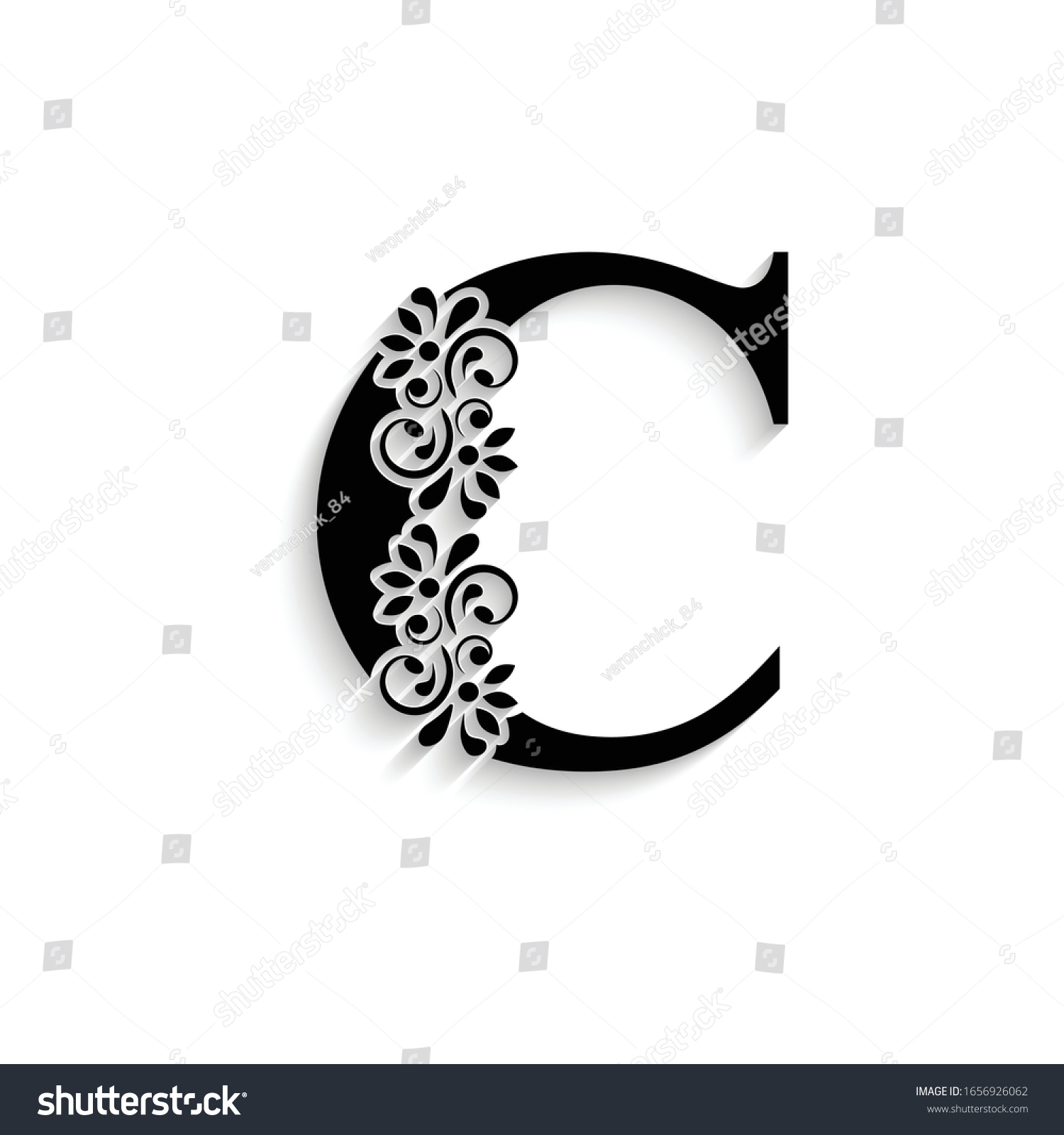 Letter C Black Flower Alphabet Beautiful Stock Vector (Royalty Free ...