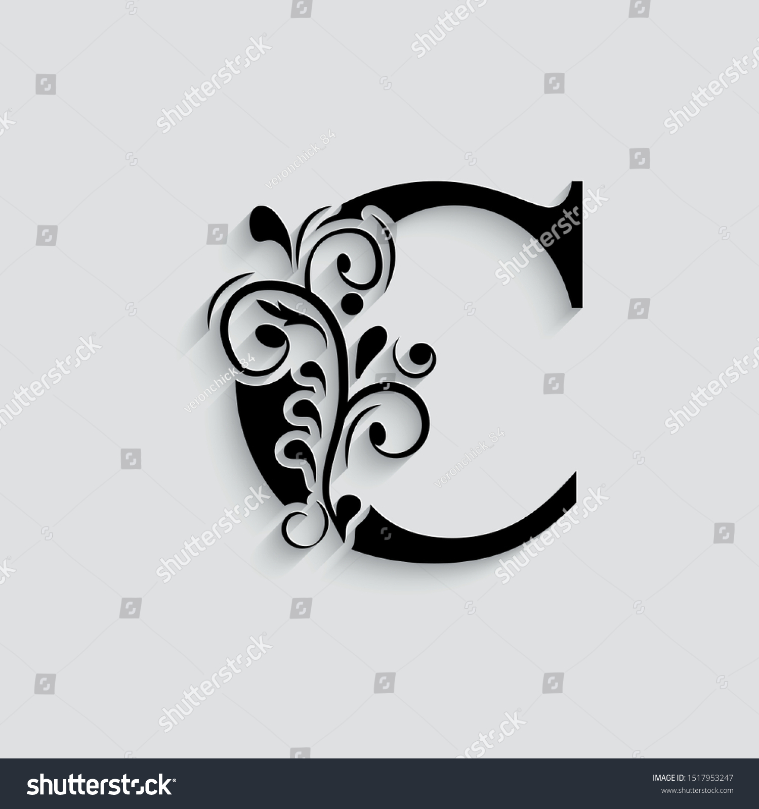 Letter C Black Flower Alphabet Beautiful Stock Vector Royalty Free 1517953247