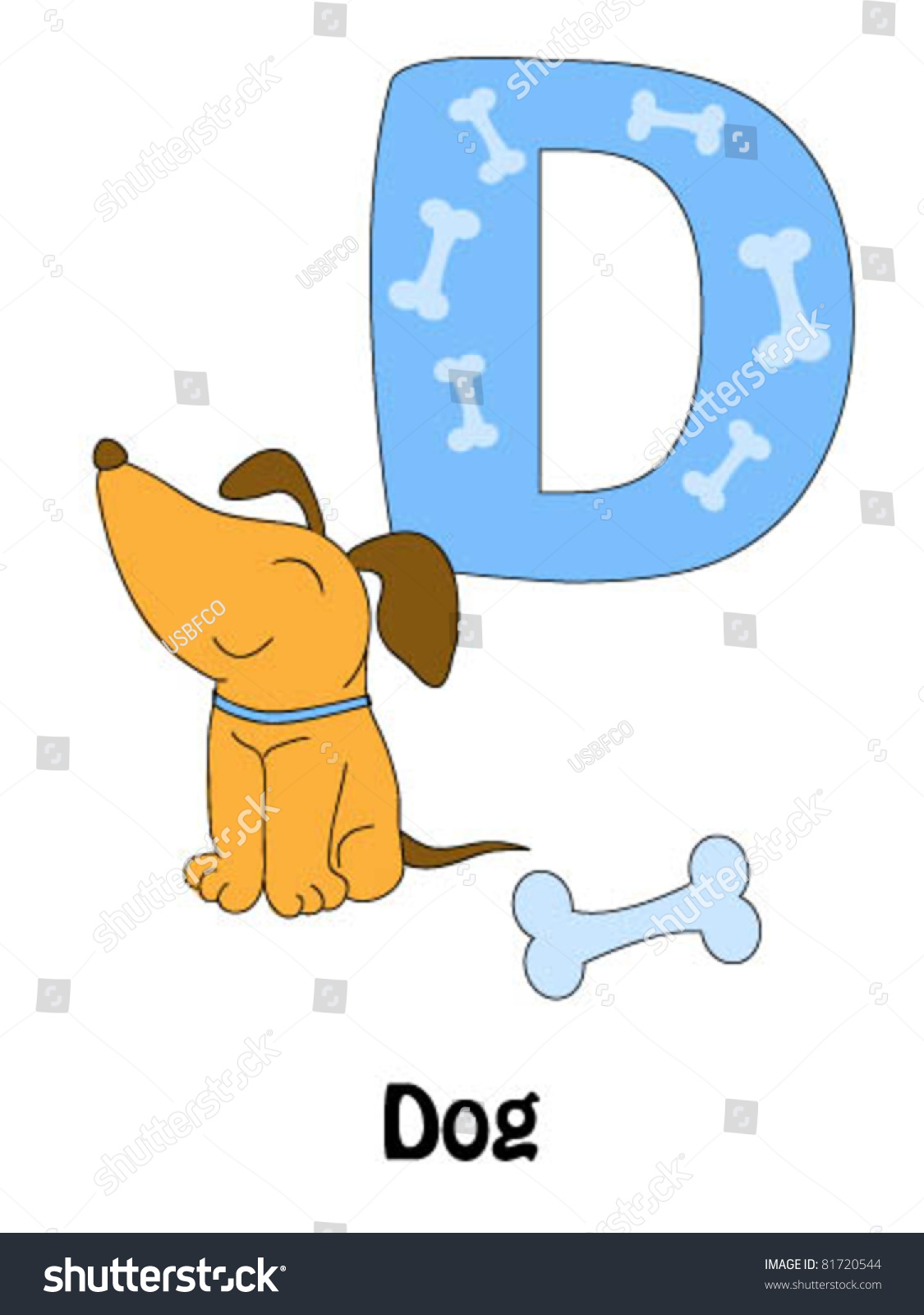 Letter D Dog Alphabet Children Stock Vector (Royalty Free) 81720544