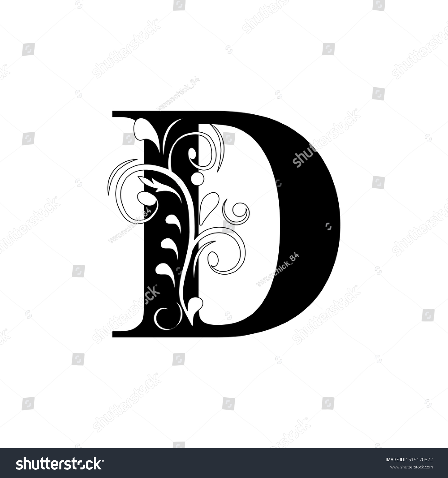 Letter D Black Flower Alphabet Beautiful Stock Vector (Royalty Free ...