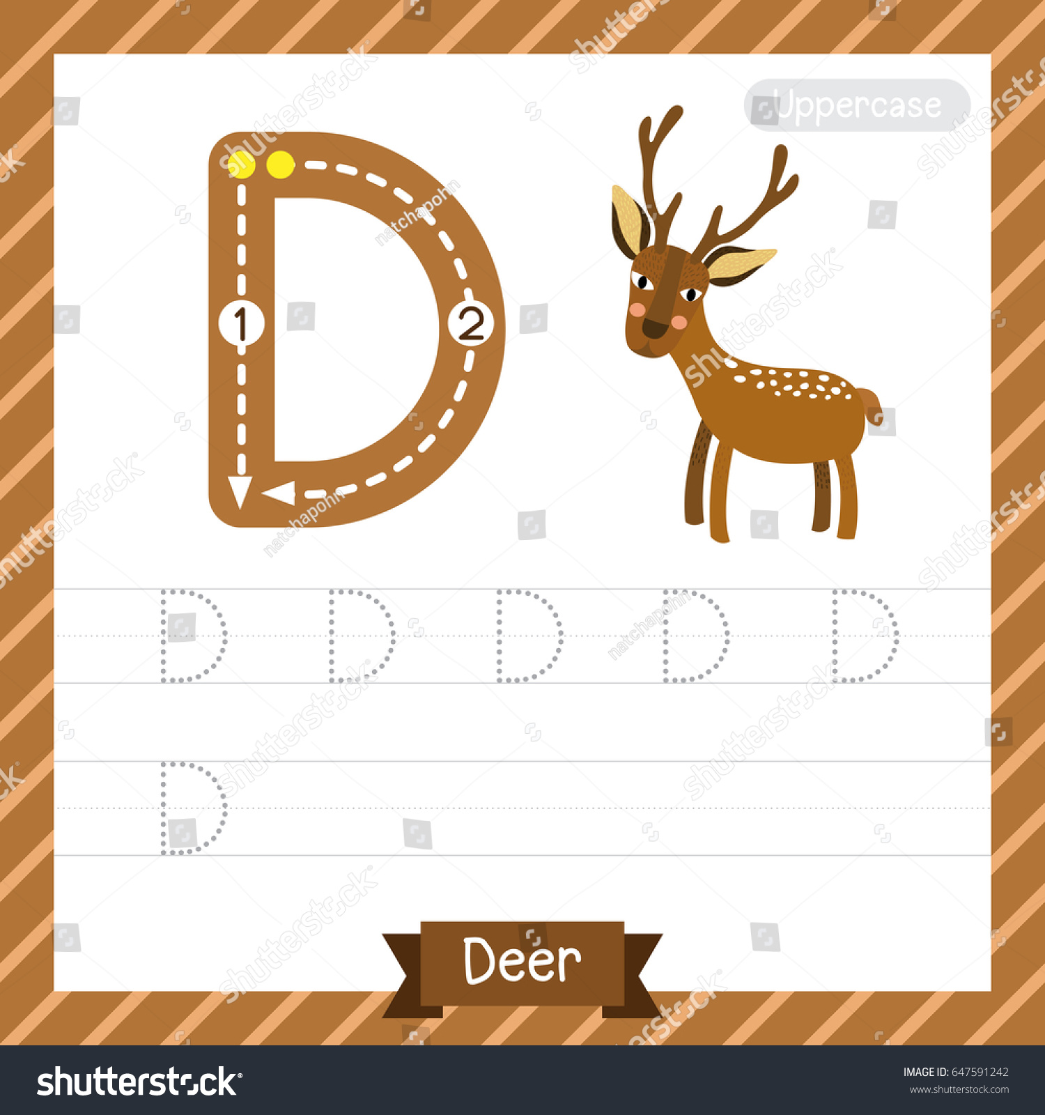 Letter D Uppercase Tracing Practice Worksheet Stock Vector