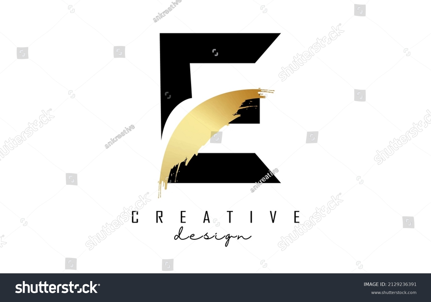 Letter E Logo Golden Brush Stroke Stock Vector (Royalty Free ...