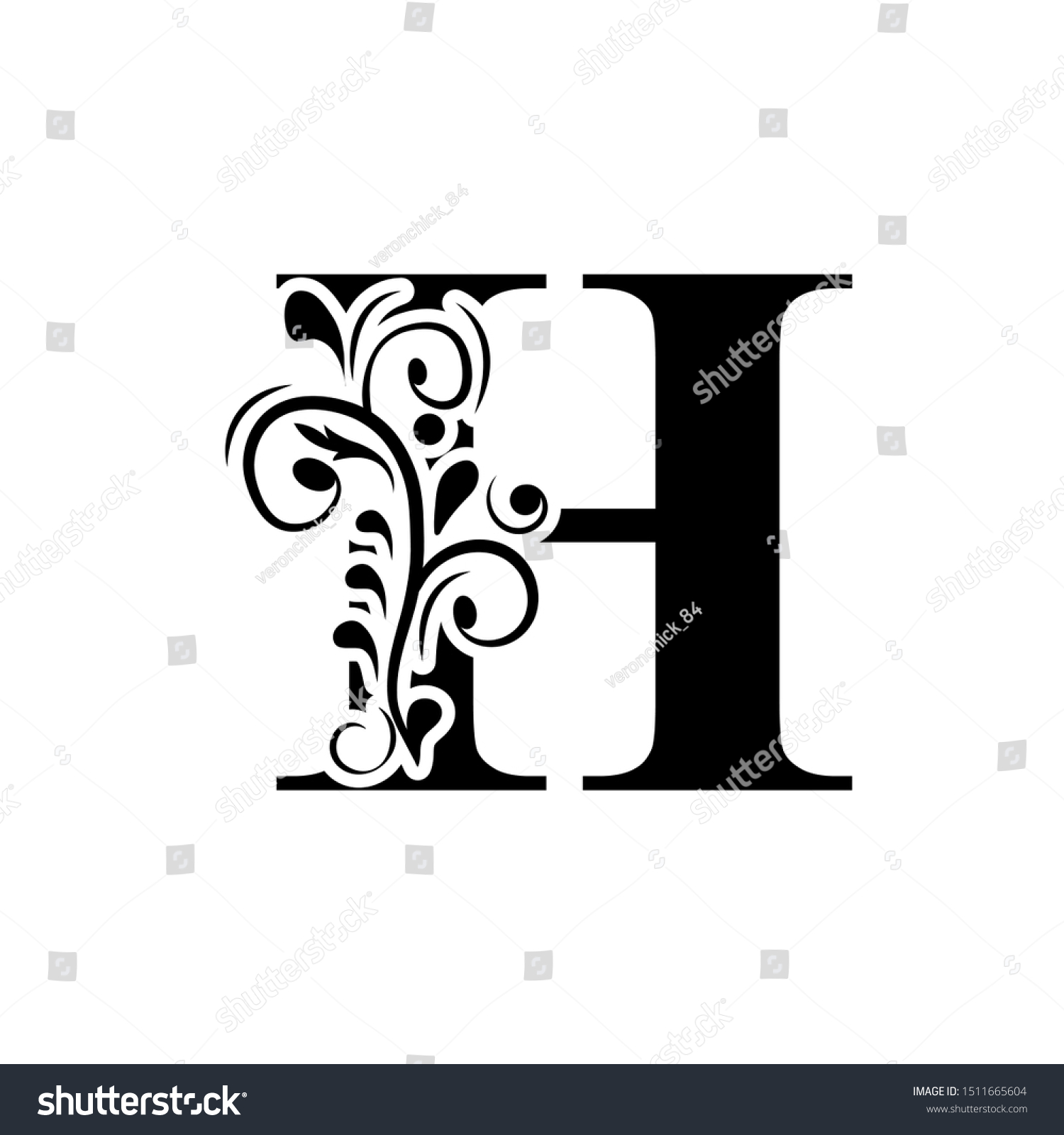 Letter H Black Flower Alphabet Beautiful Stock Vector (Royalty Free ...