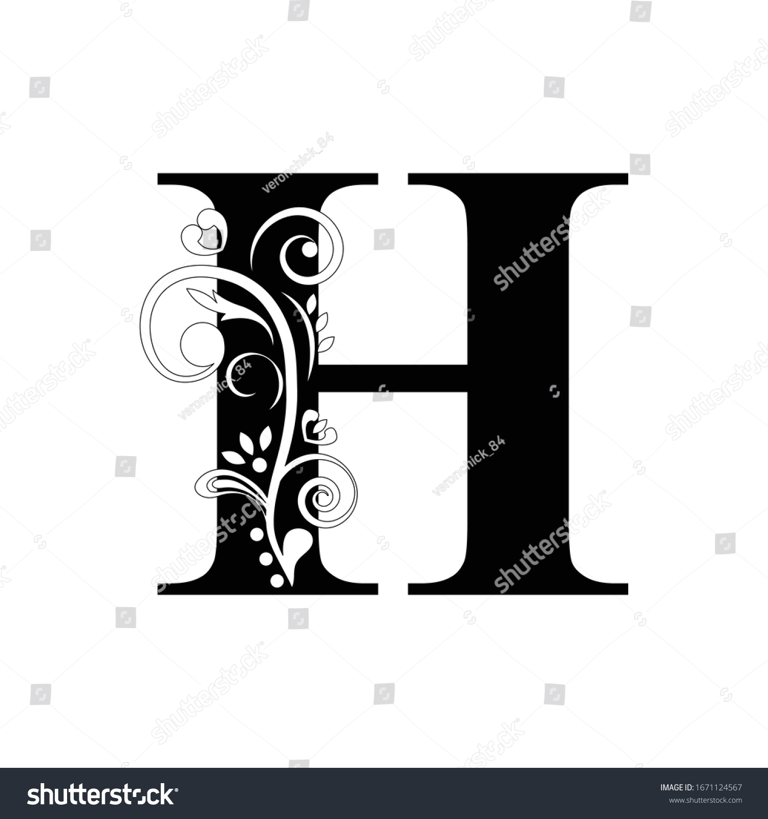 Letter H Black Flower Alphabet Beautiful Stock Vector (Royalty Free ...