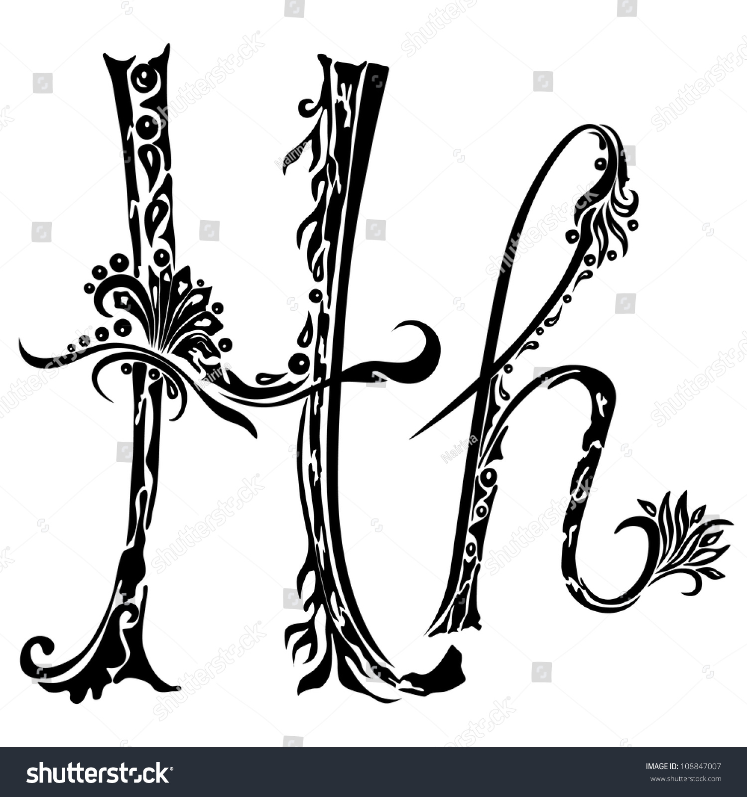 Letter H H In The Style Of Abstract Floral Pattern On A White ...