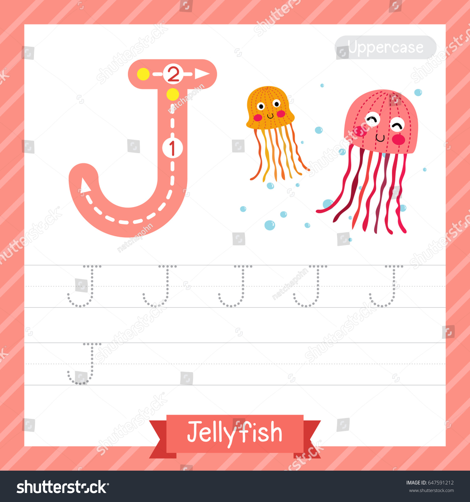 letter j uppercase tracing practice worksheet stock vector royalty free 647591212