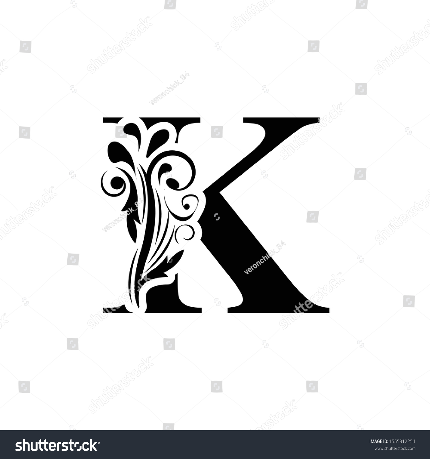 Letter K Black Flower Alphabet Beautiful Stock Vector (Royalty Free ...