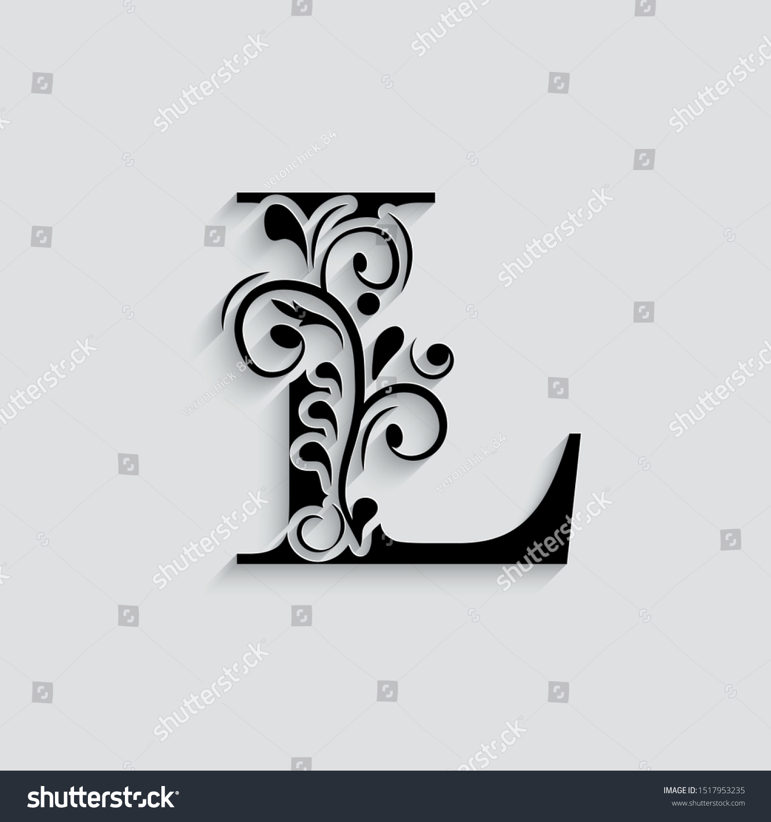 Letter L Black Flower Alphabet Beautiful Stock Vector (Royalty Free ...