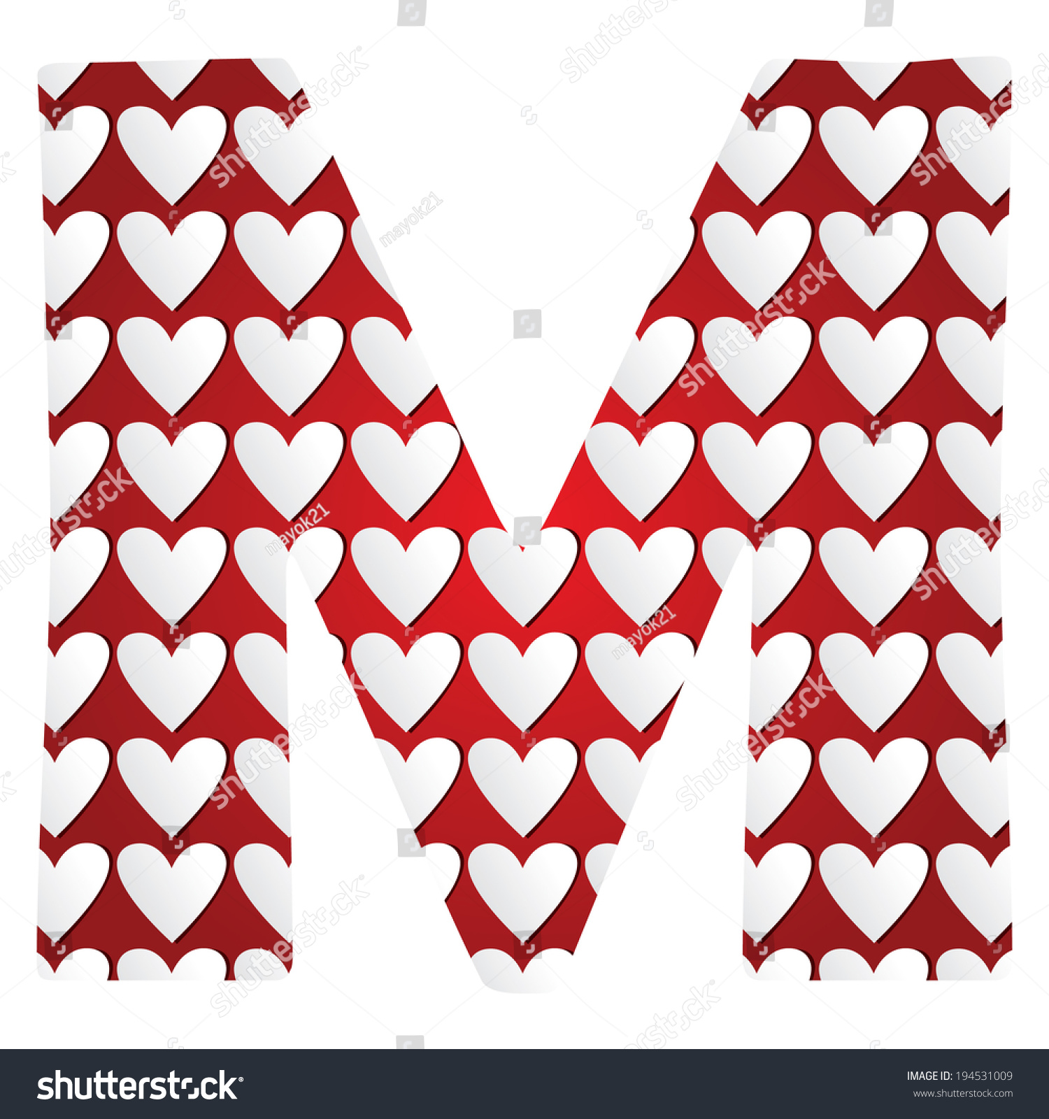 Letter M Hearts Illustration Design Stock Vector (Royalty Free) 194531009