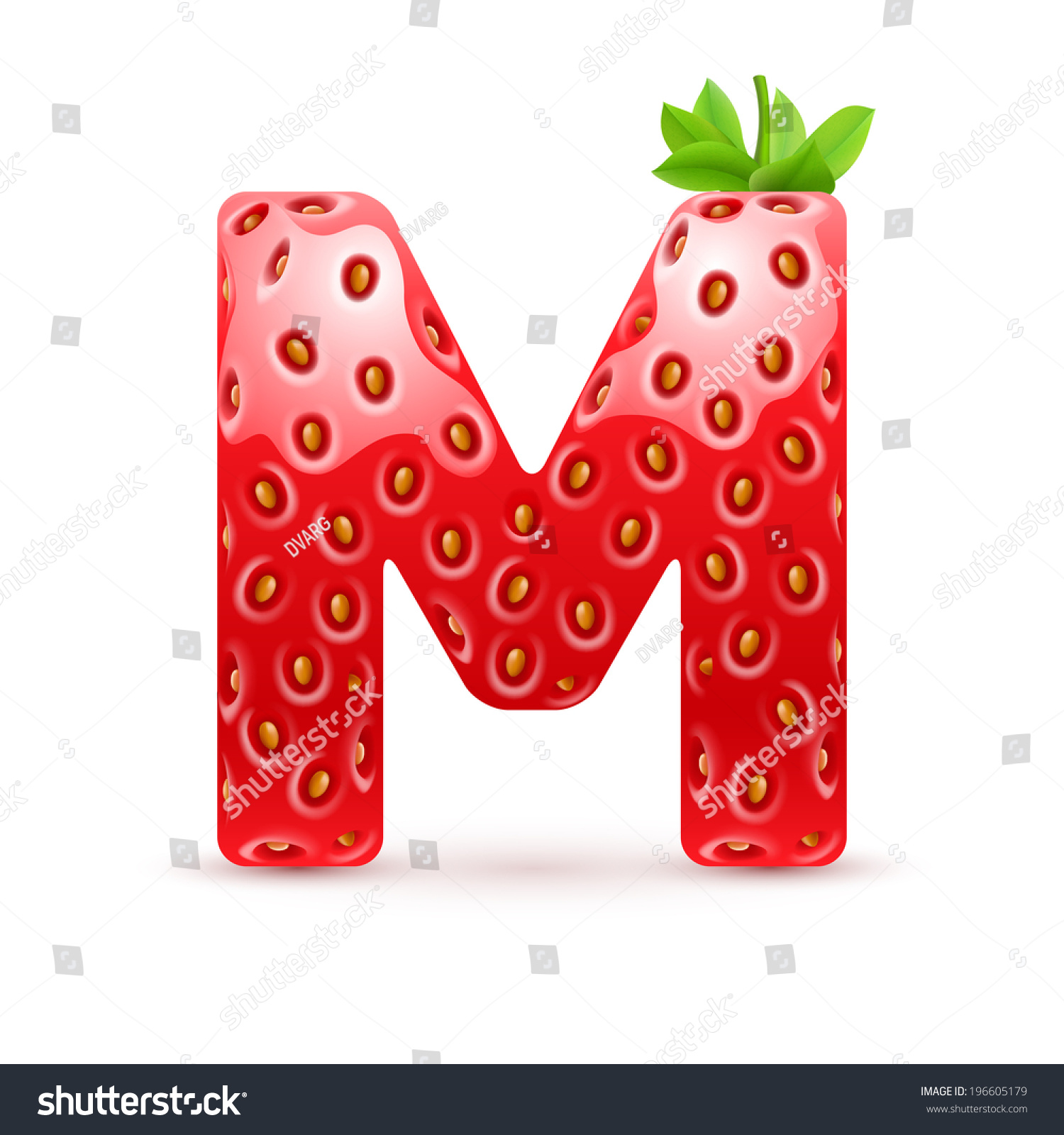 Letter M Strawberry Style Green Leaves Stock Vector (Royalty Free ...