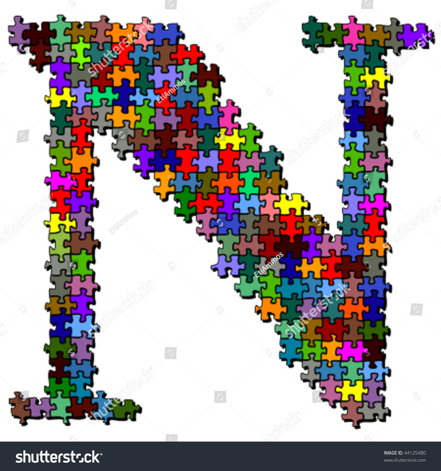Letter Made Of Colored Puzzle Pieces - Vector Illustration - 44125480 ...