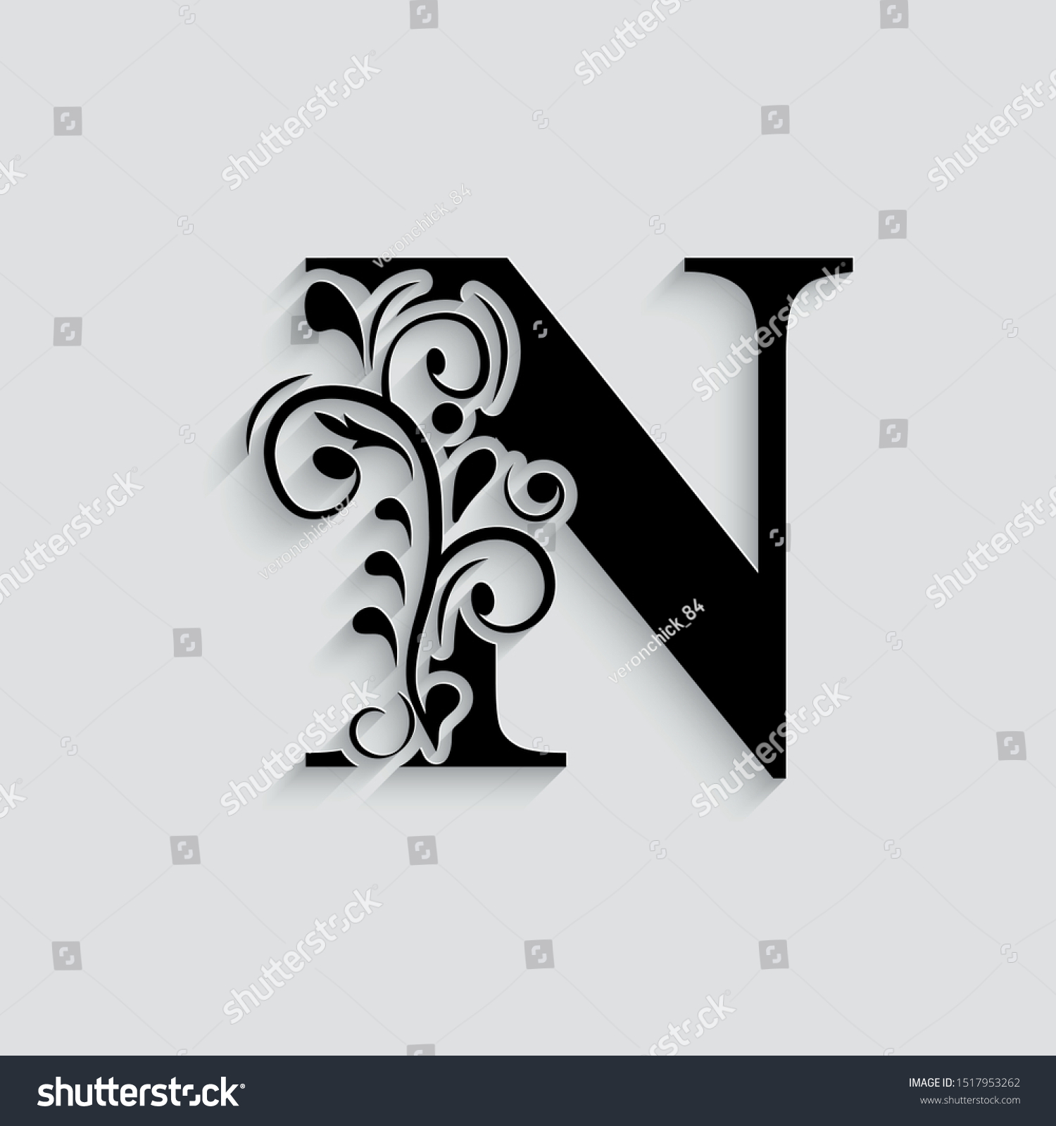 Letter N Black Flower Alphabet Beautiful Stock Vector Royalty ...